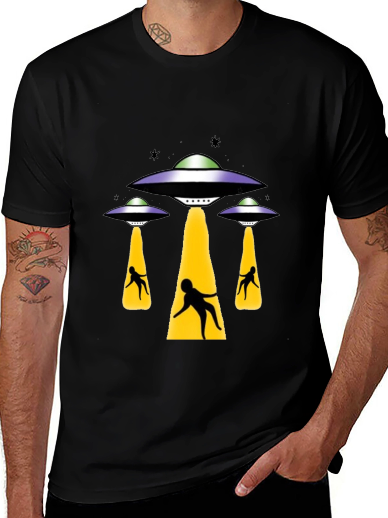 UFO Abduction Graphic T-Shirt - Black Cotton Tee