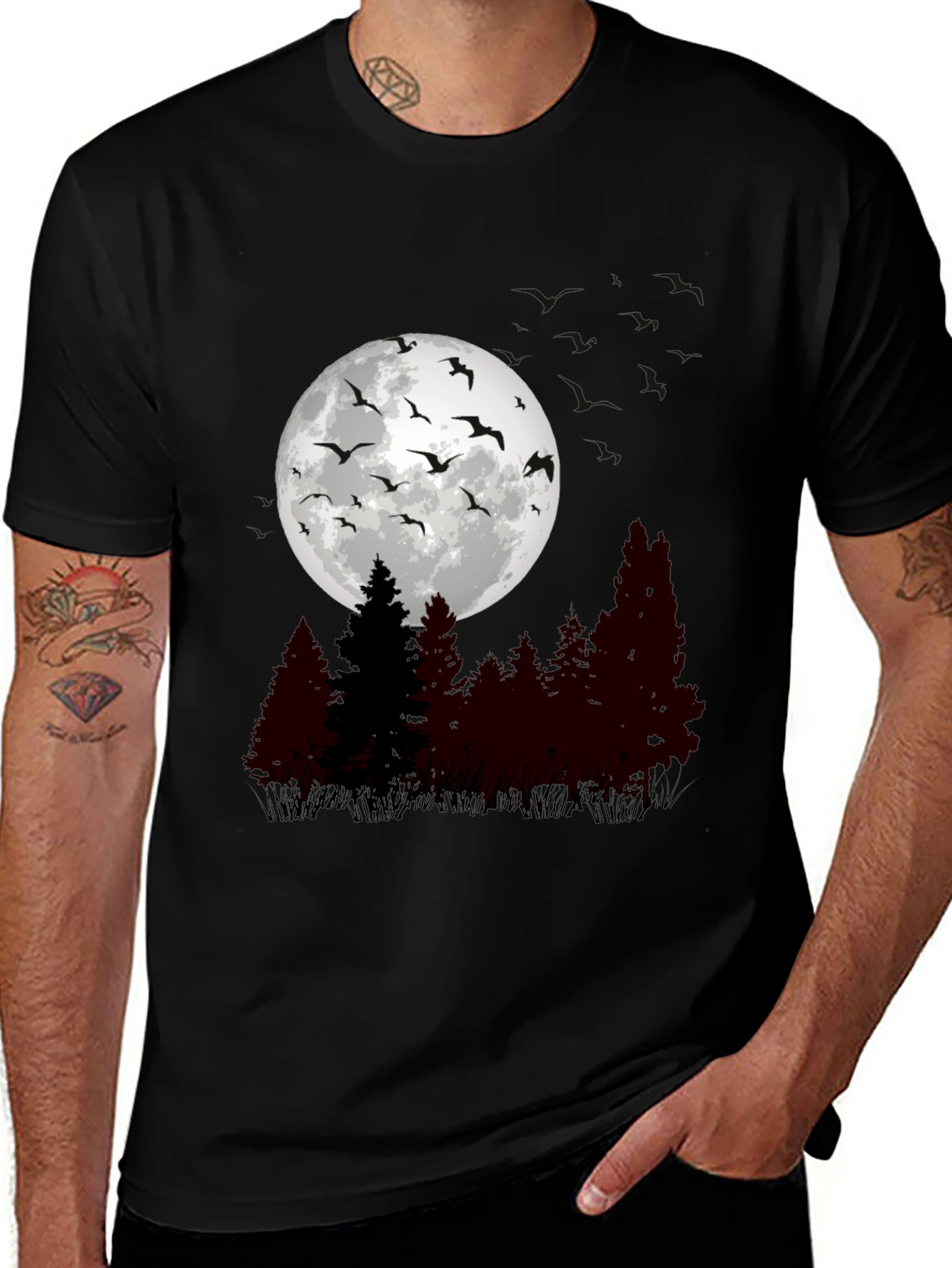 Variant 11 of Men's Moonlit Forest Graphic Tee - Black