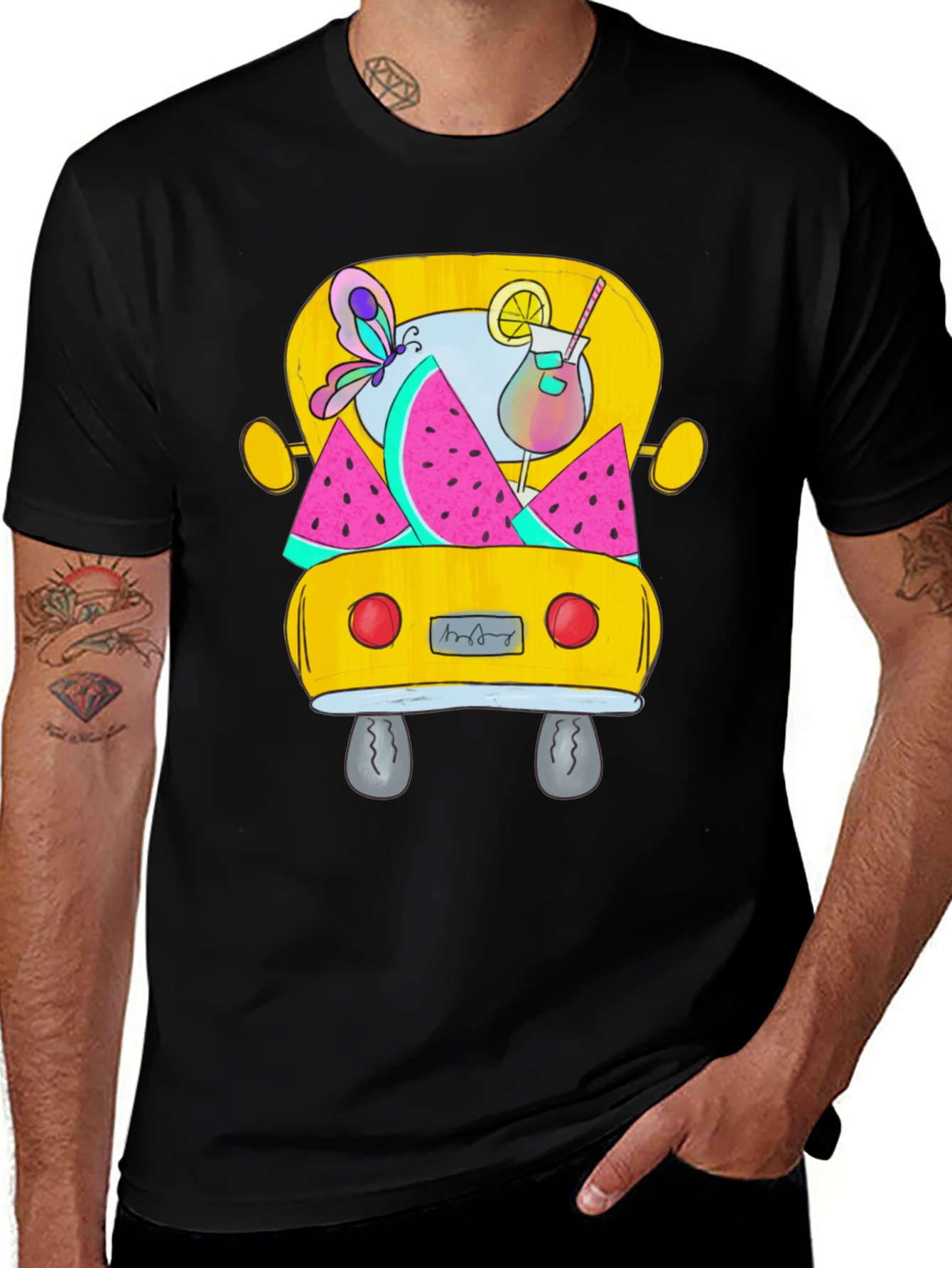 Summer Bus Graphic Tee - Men's Black T-Shirt