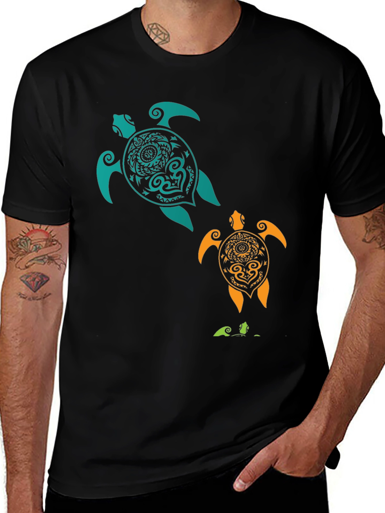 Variant 6 of Turtle Print Tee - Black