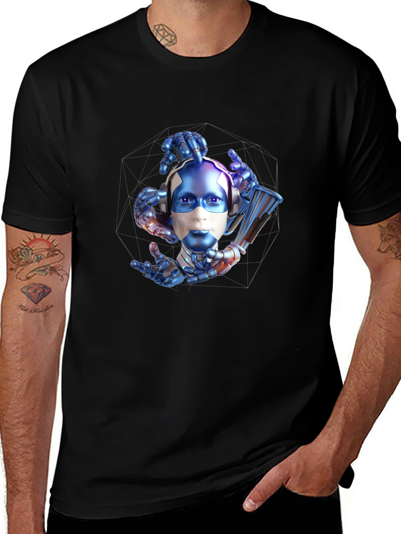 Variant 11 of Cyberpunk Robot Head Graphic T-Shirt