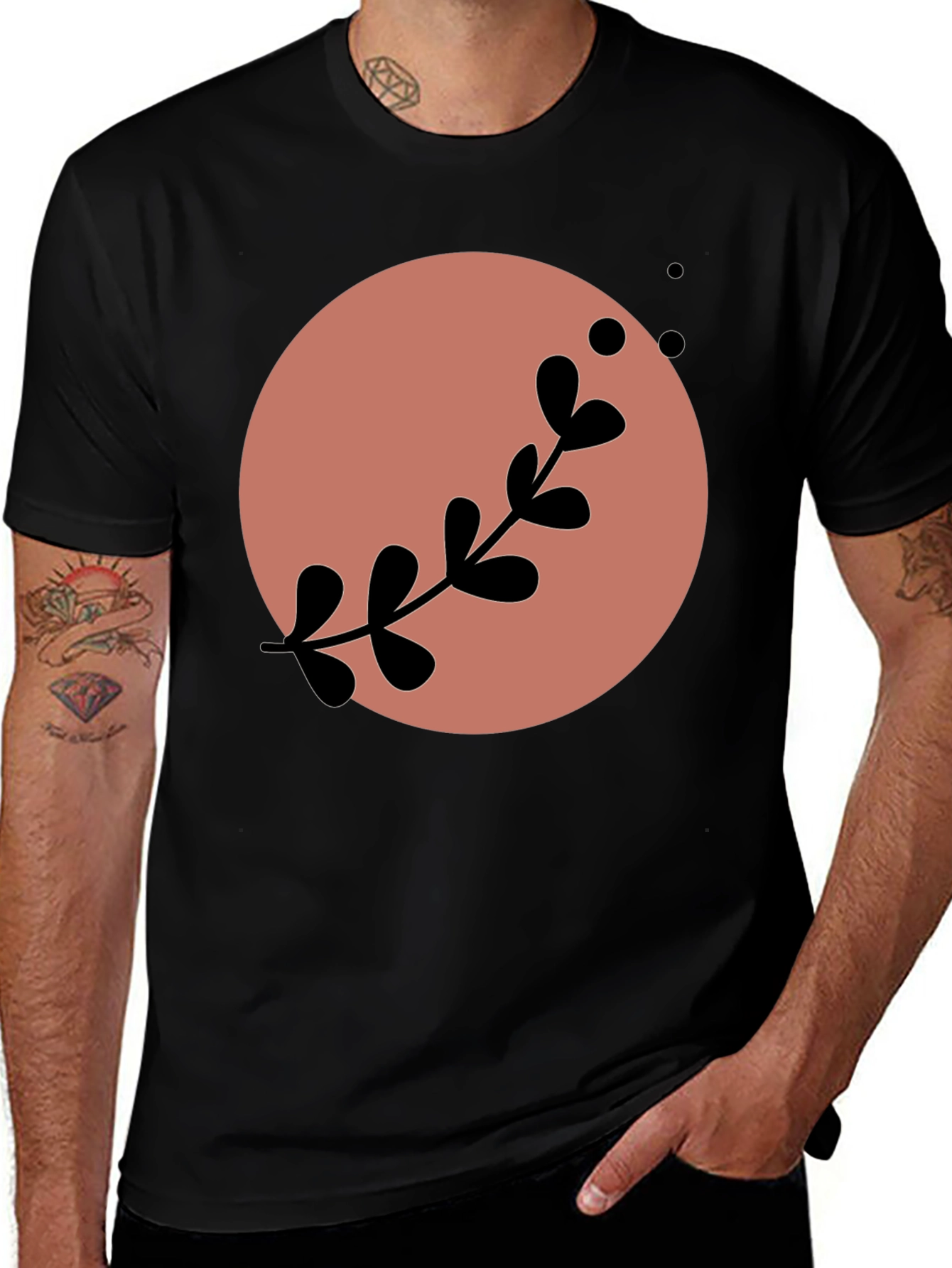 Stylish Black Tee with Abstract Floral Design