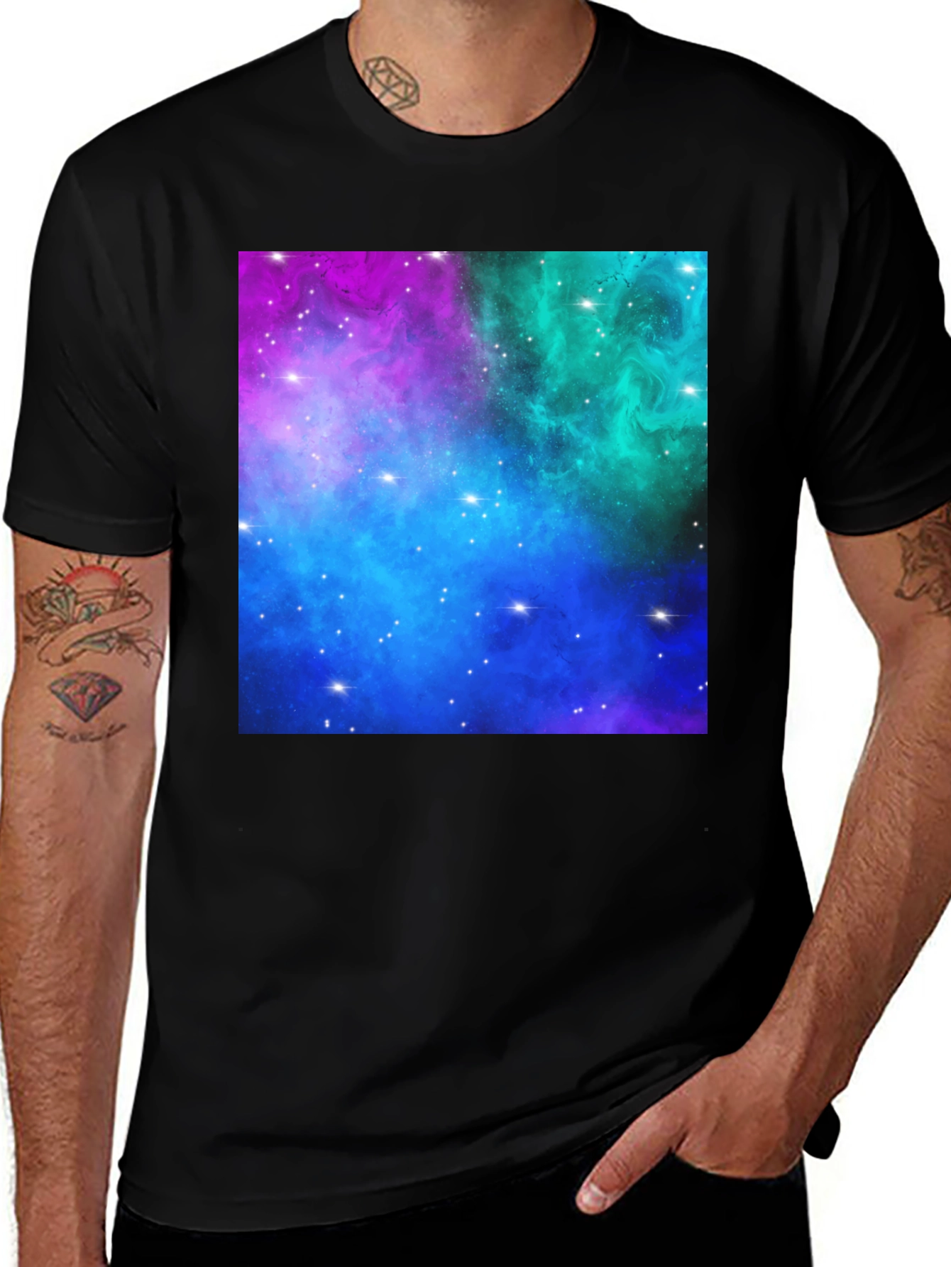 Variant 14 of Galaxy Print Crew Neck T-Shirt