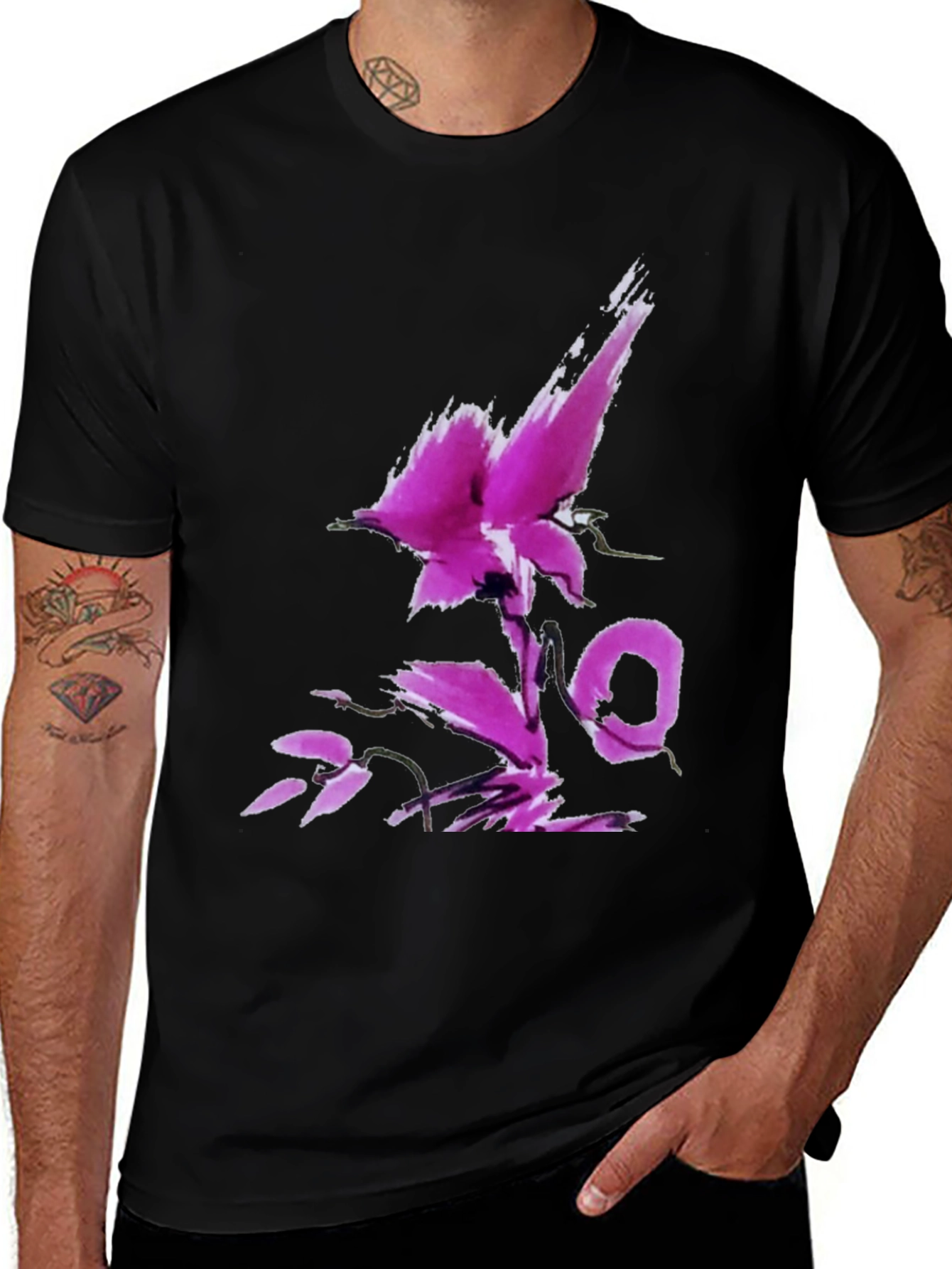 Variant 5 of Black T-Shirt with Abstract Floral Design