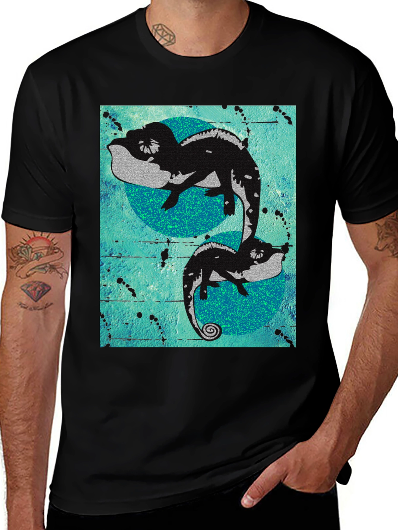 Black Chameleon Graphic Print Black T-Shirt main image