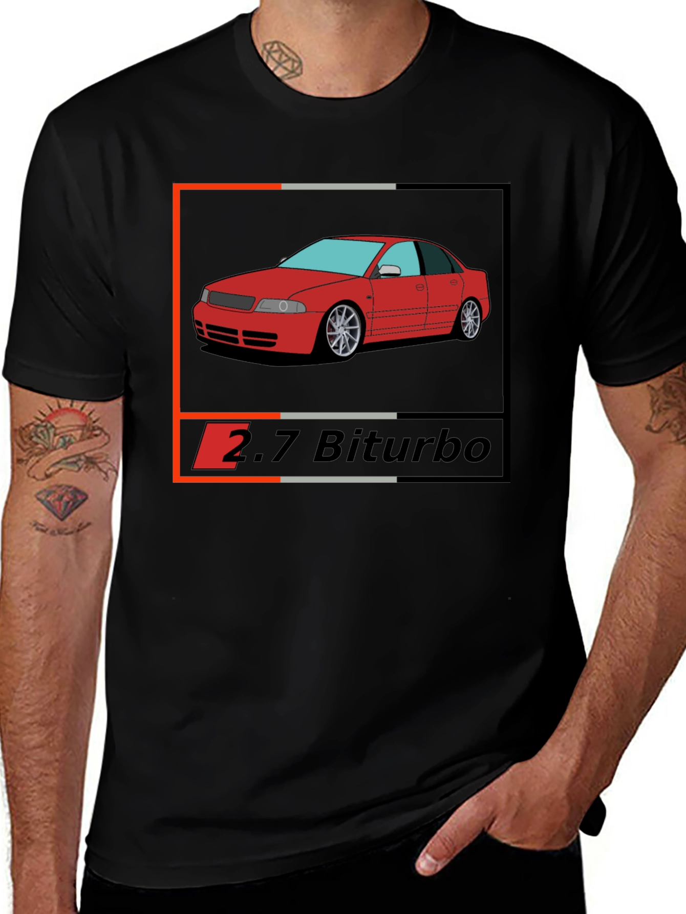 Audi 2.7 Biturbo Car Graphic Black T-Shirt