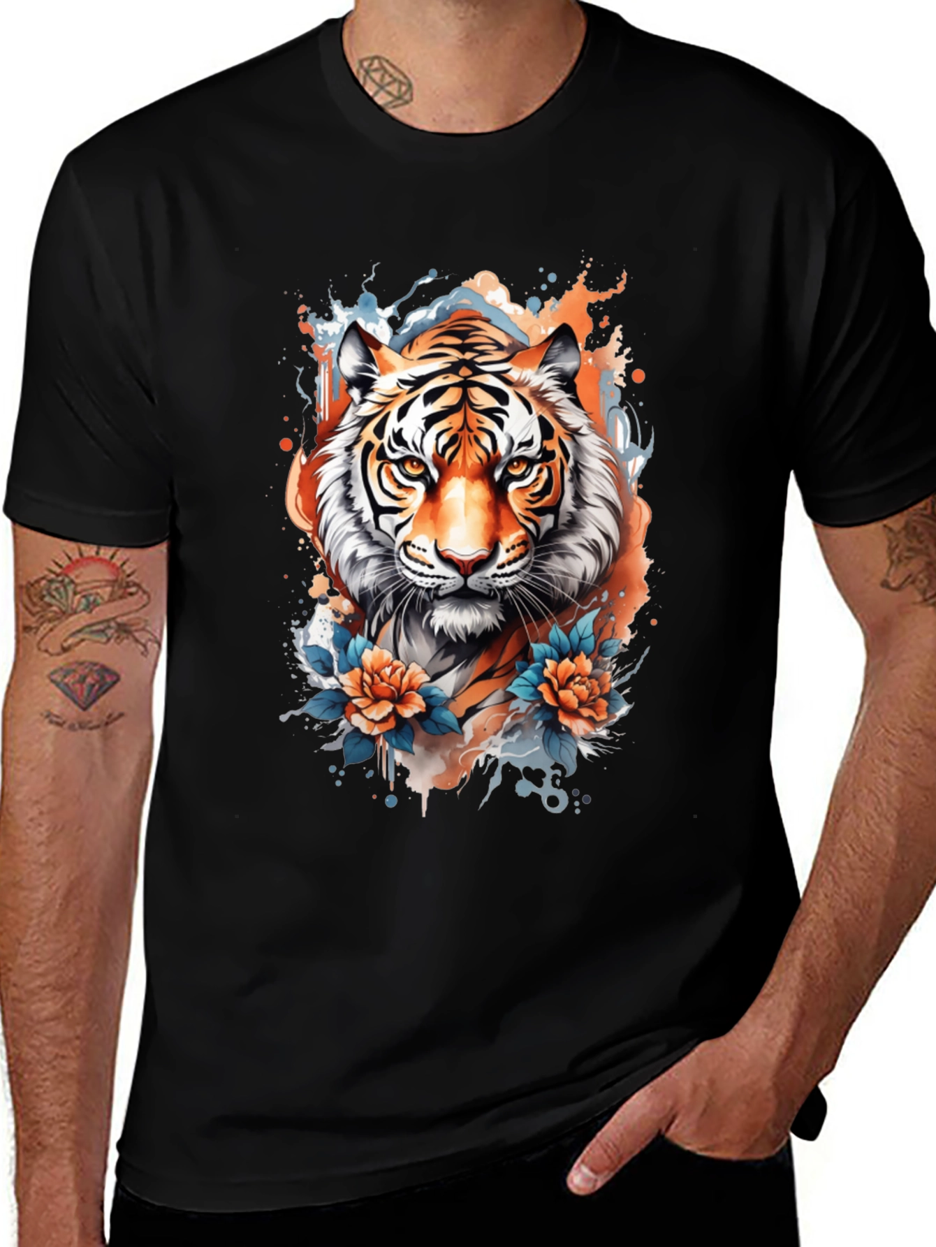Variant 27 of Tiger Graphic Black T-Shirt - Unique Animal Design
