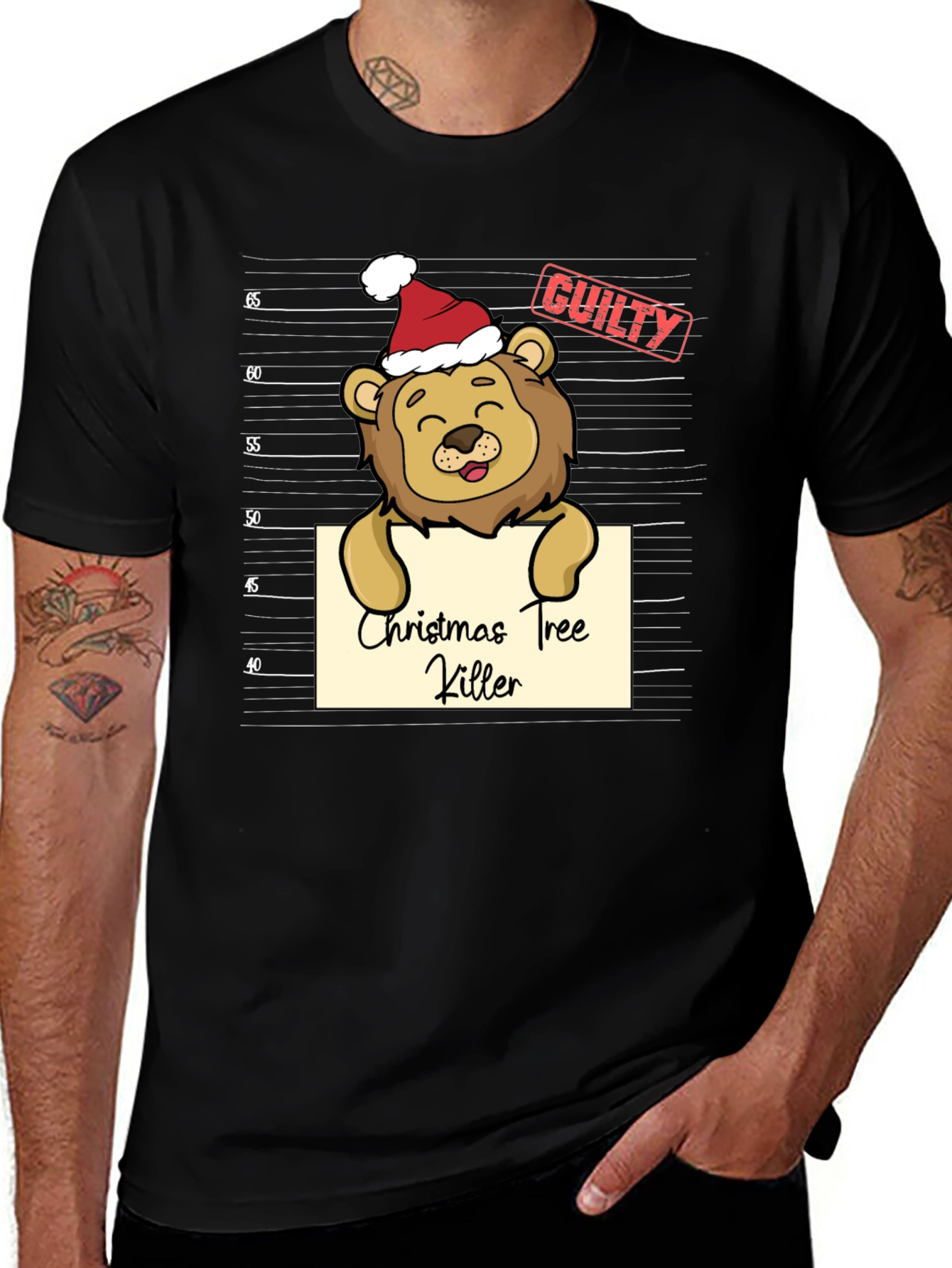 Variant 14 of Christmas Tree Killer Lion Graphic Tee