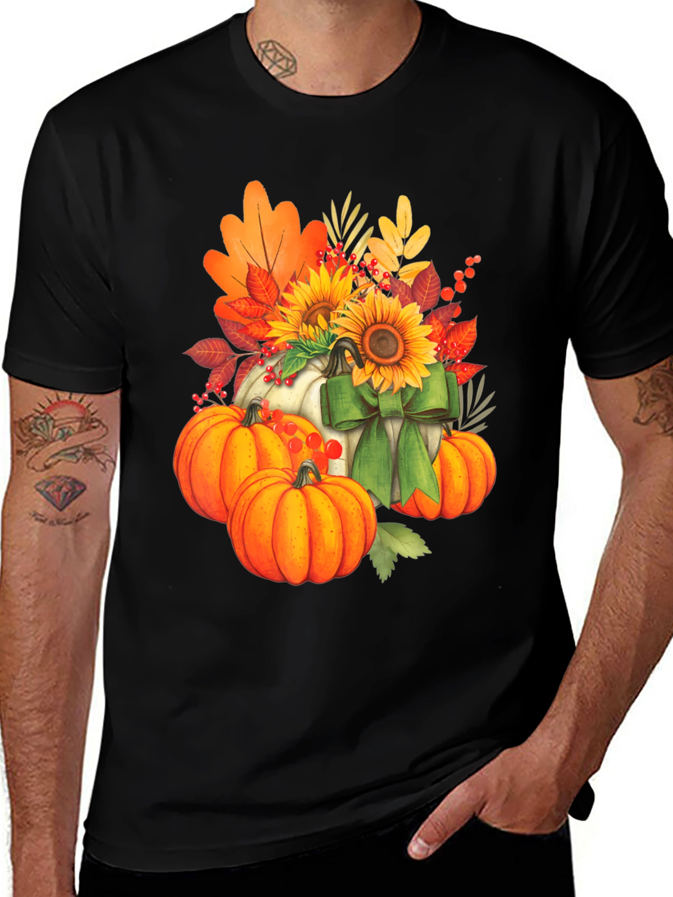 Variant 25 of Fall Harvest Pumpkin & Sunflower Graphic Tee