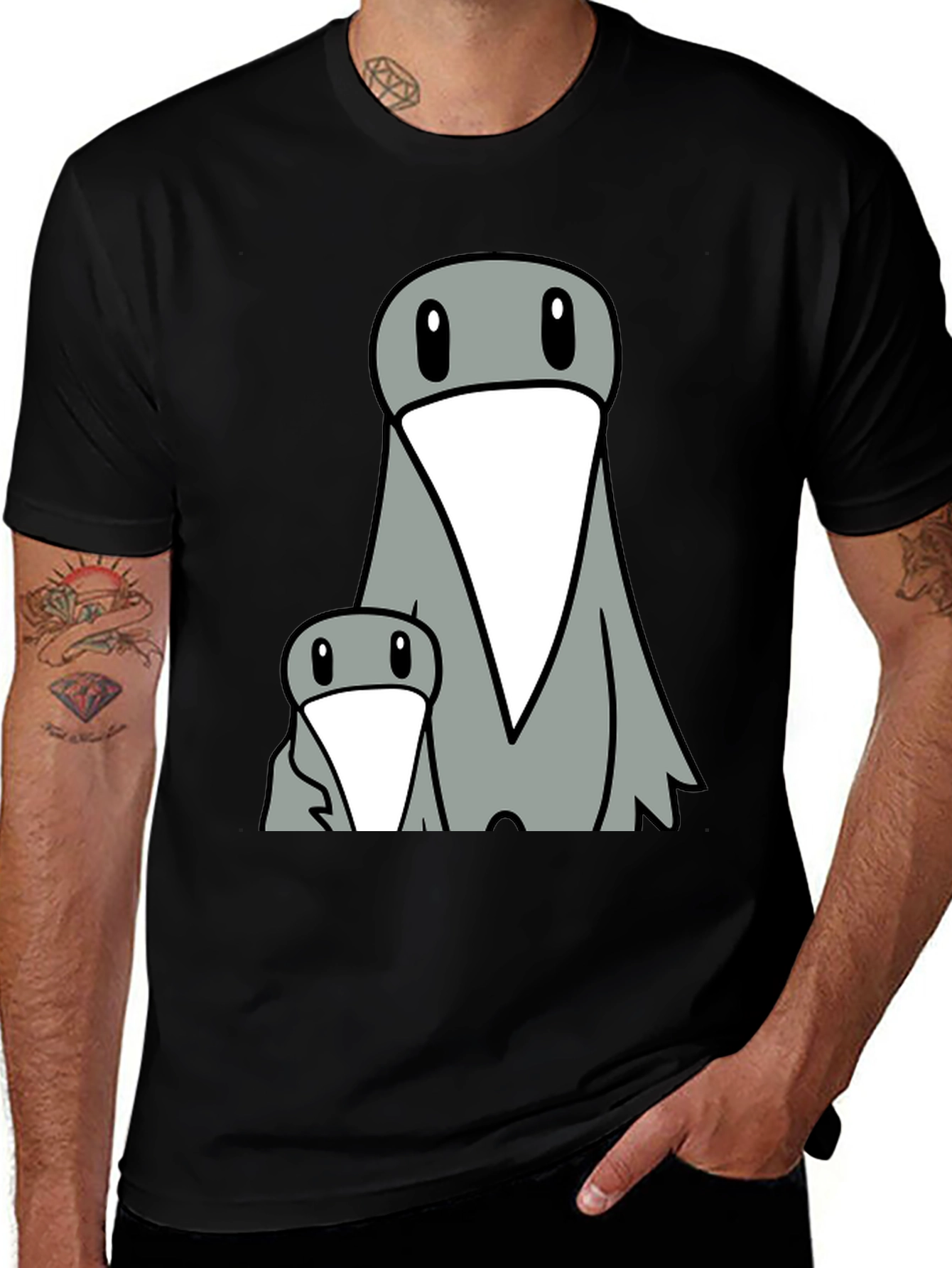 Funny Cartoon Bird Graphic Tee - Black T-Shirt