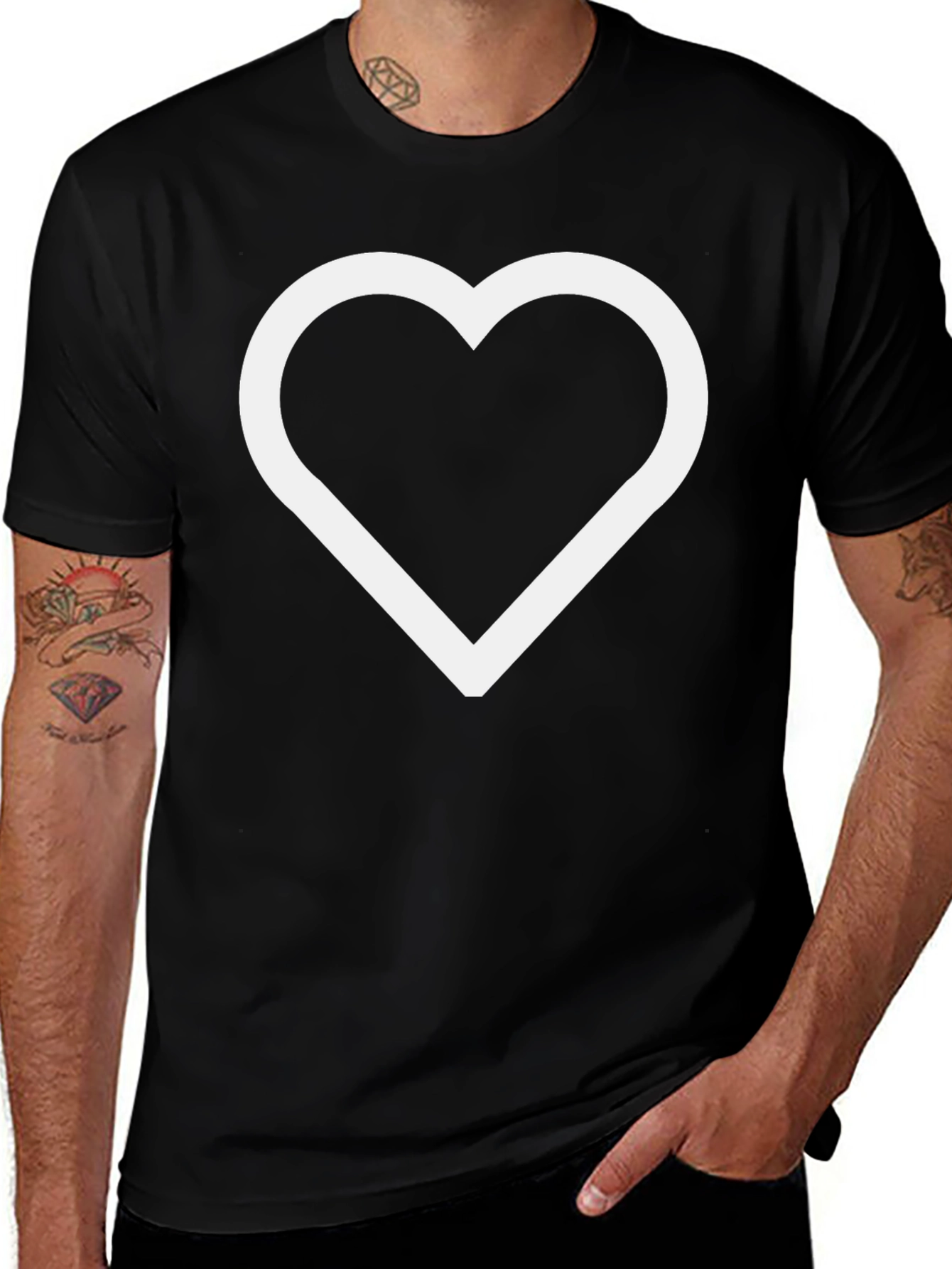 Variant 25 of Black T-Shirt with White Heart Outline