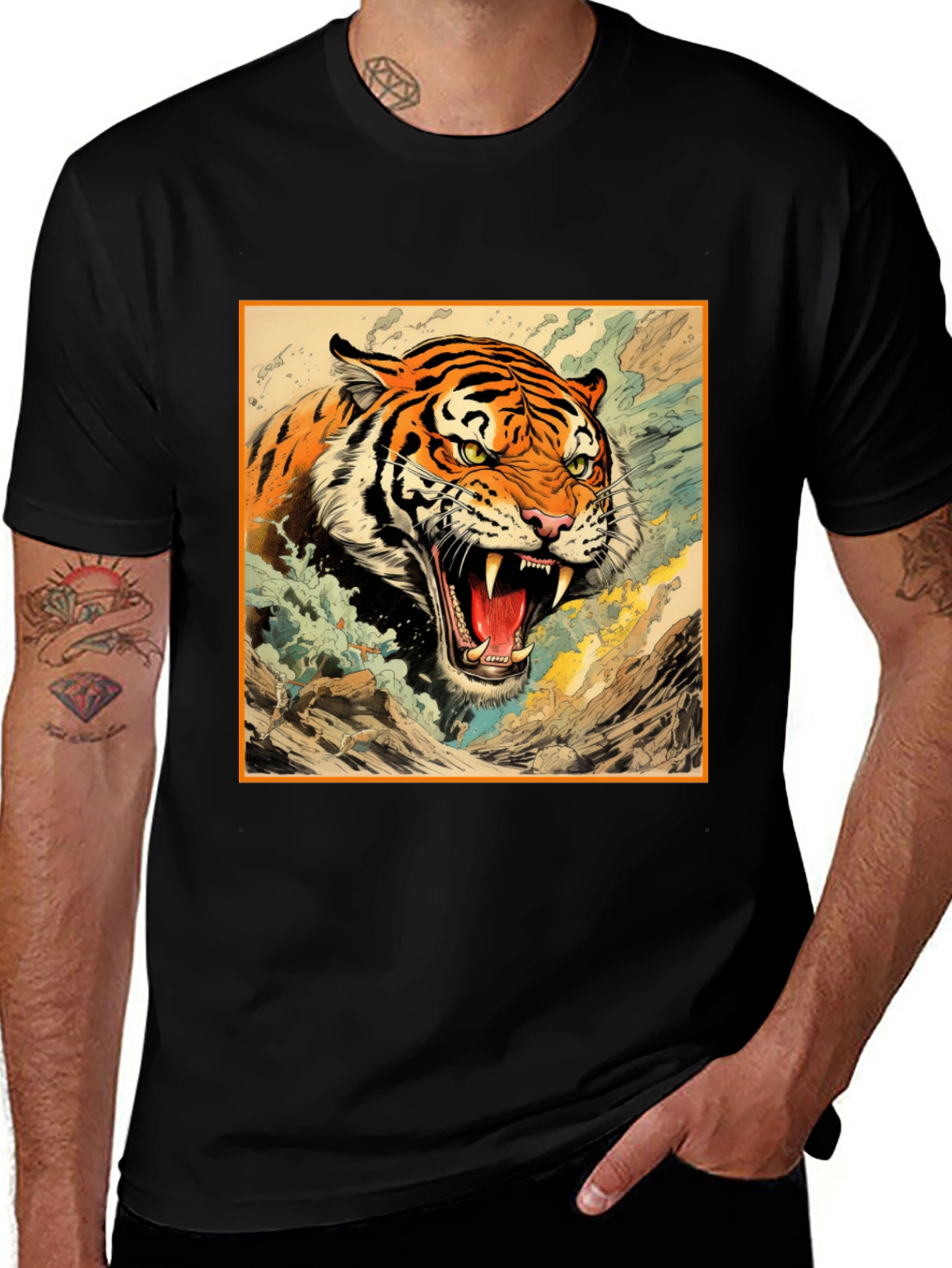 Variant 7 of Tiger Graphic Tee - Black Cotton T-Shirt