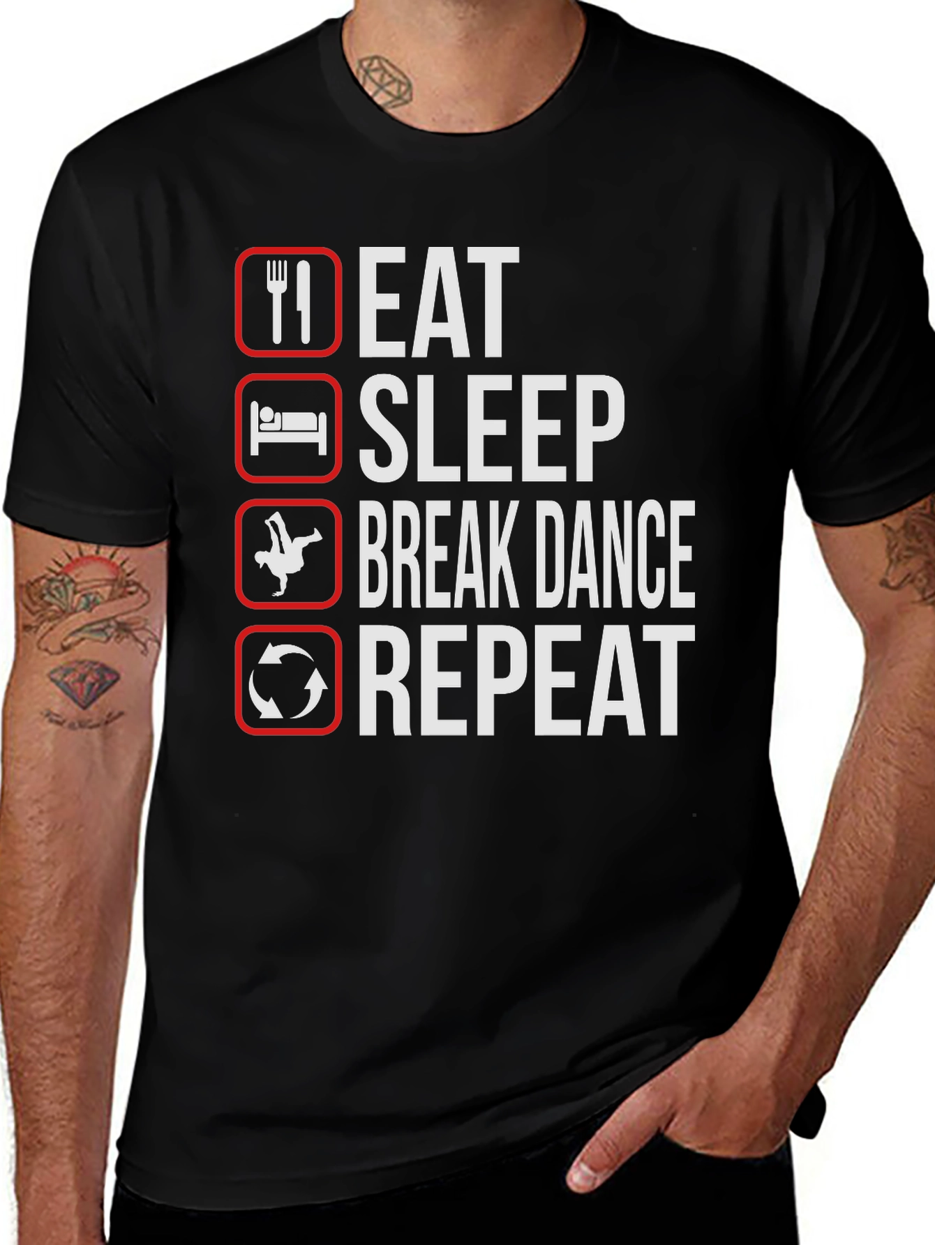 Variant 12 of Eat Sleep Break Dance Repeat Black T-Shirt