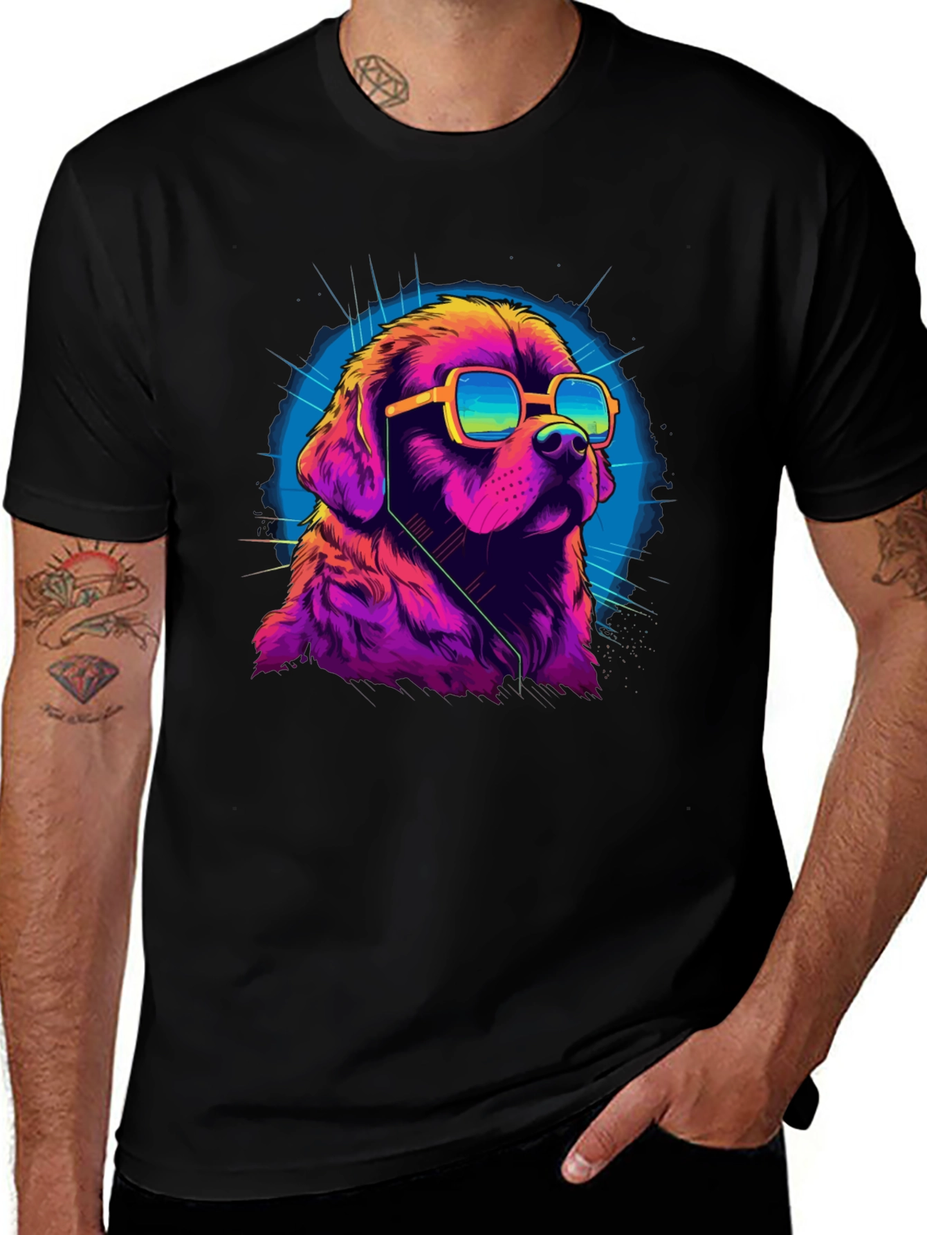 Variant 17 of Cool Dog Graphic Tee - Men's Black T-Shirt