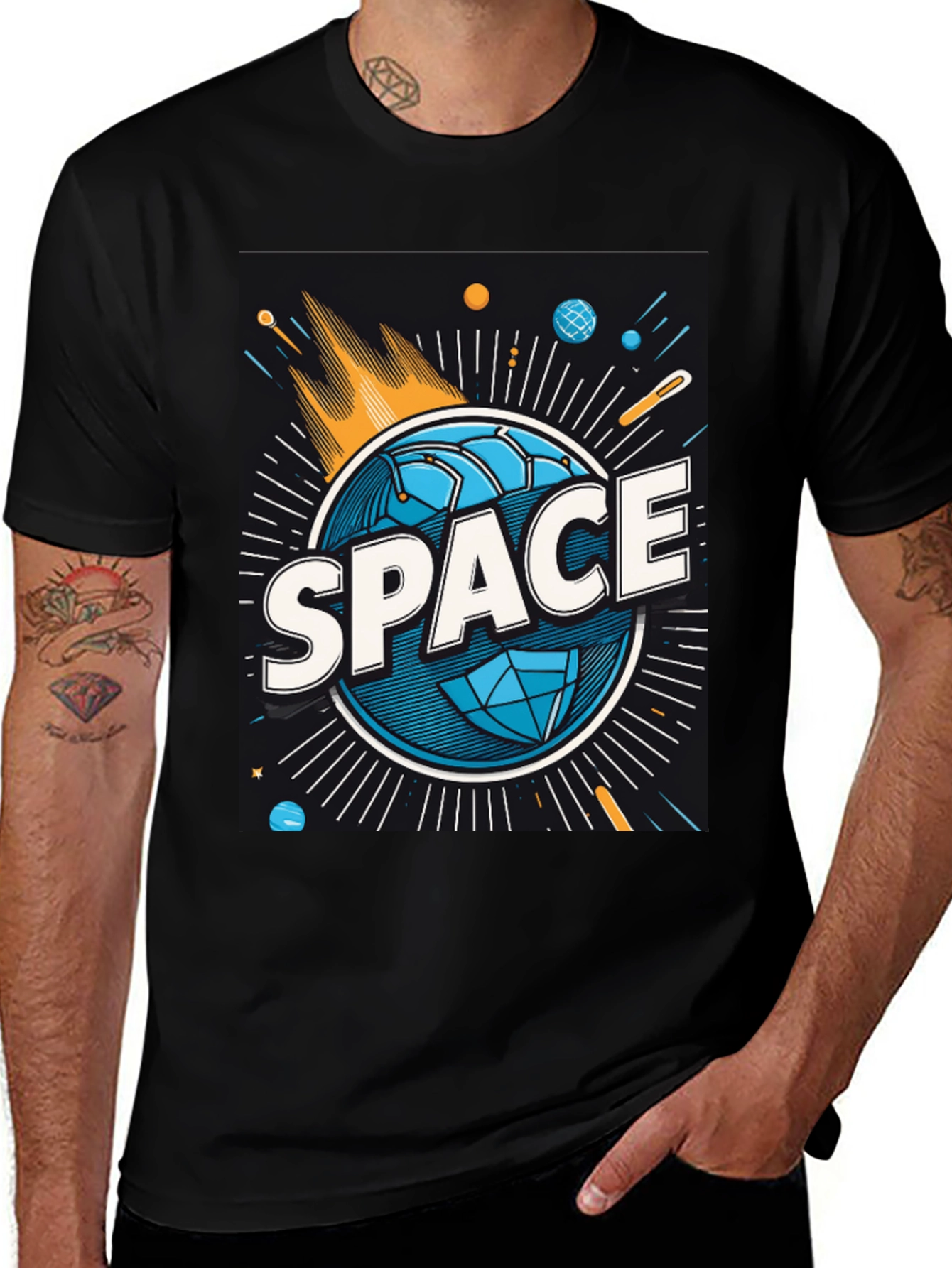 Variant 13 of Space Graphic Tee - Men's Black Cotton T-Shirt