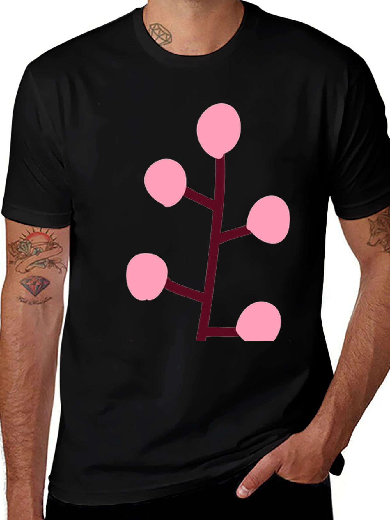 Variant 14 of Pink Berry Branch Black T-Shirt
