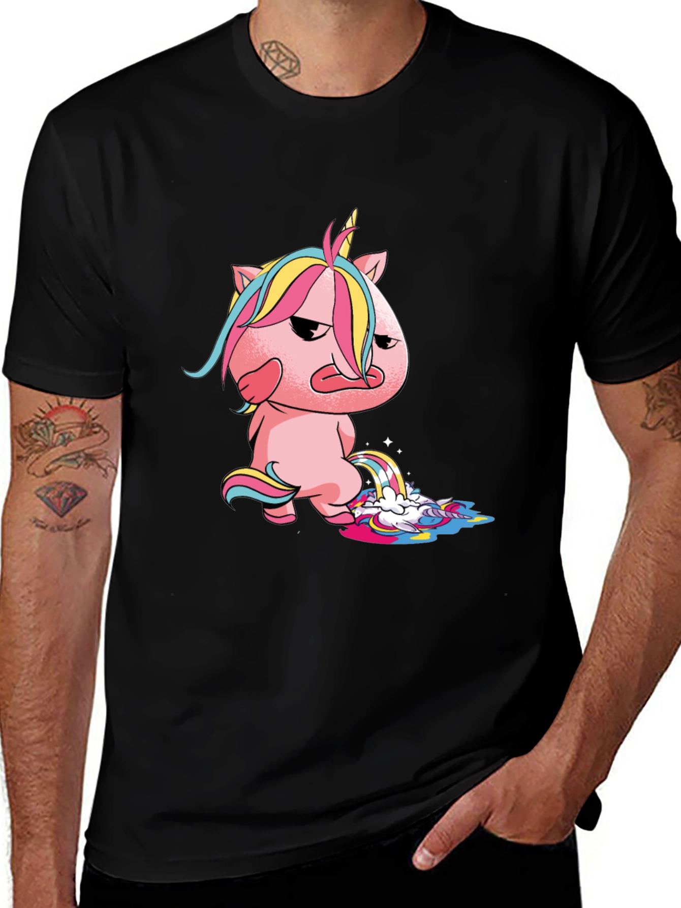 Variant 24 of Unicorn Rainbow Poop Graphic T-Shirt - Black