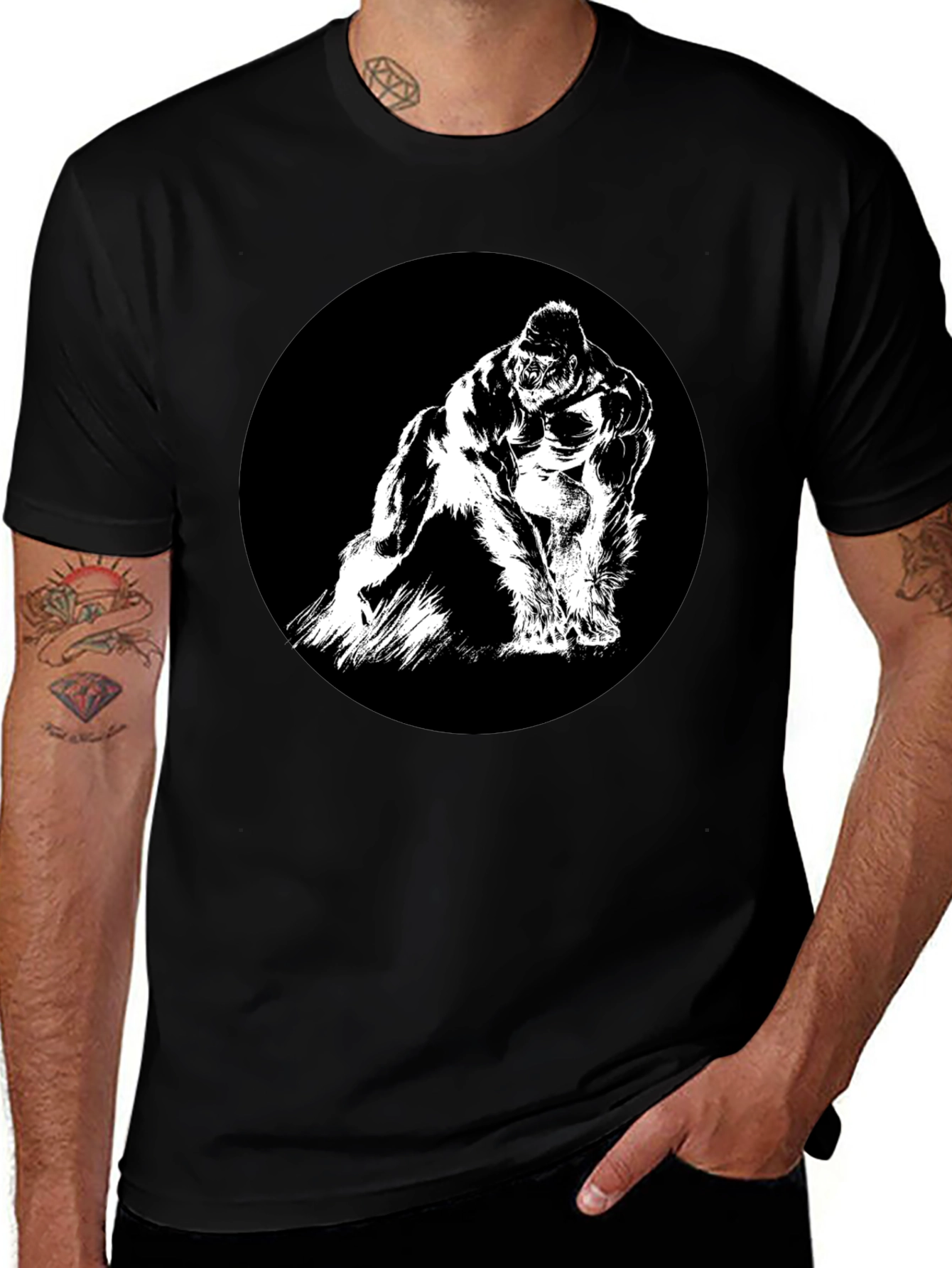 Variant 12 of Gorilla Graphic Tee - Black Crew Neck T-Shirt