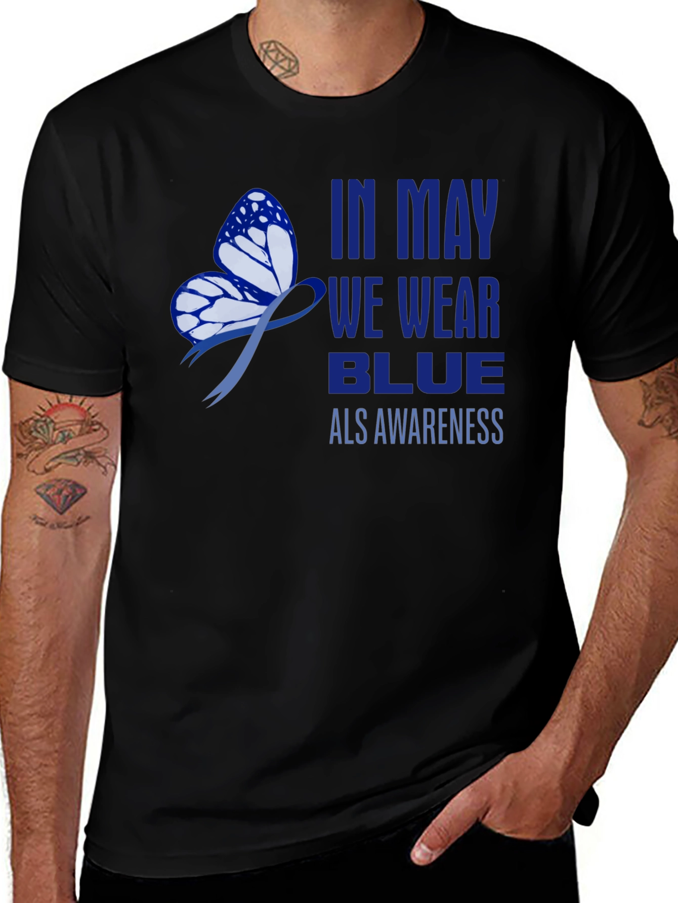 ALS Awareness Blue Butterfly Ribbon T-Shirt