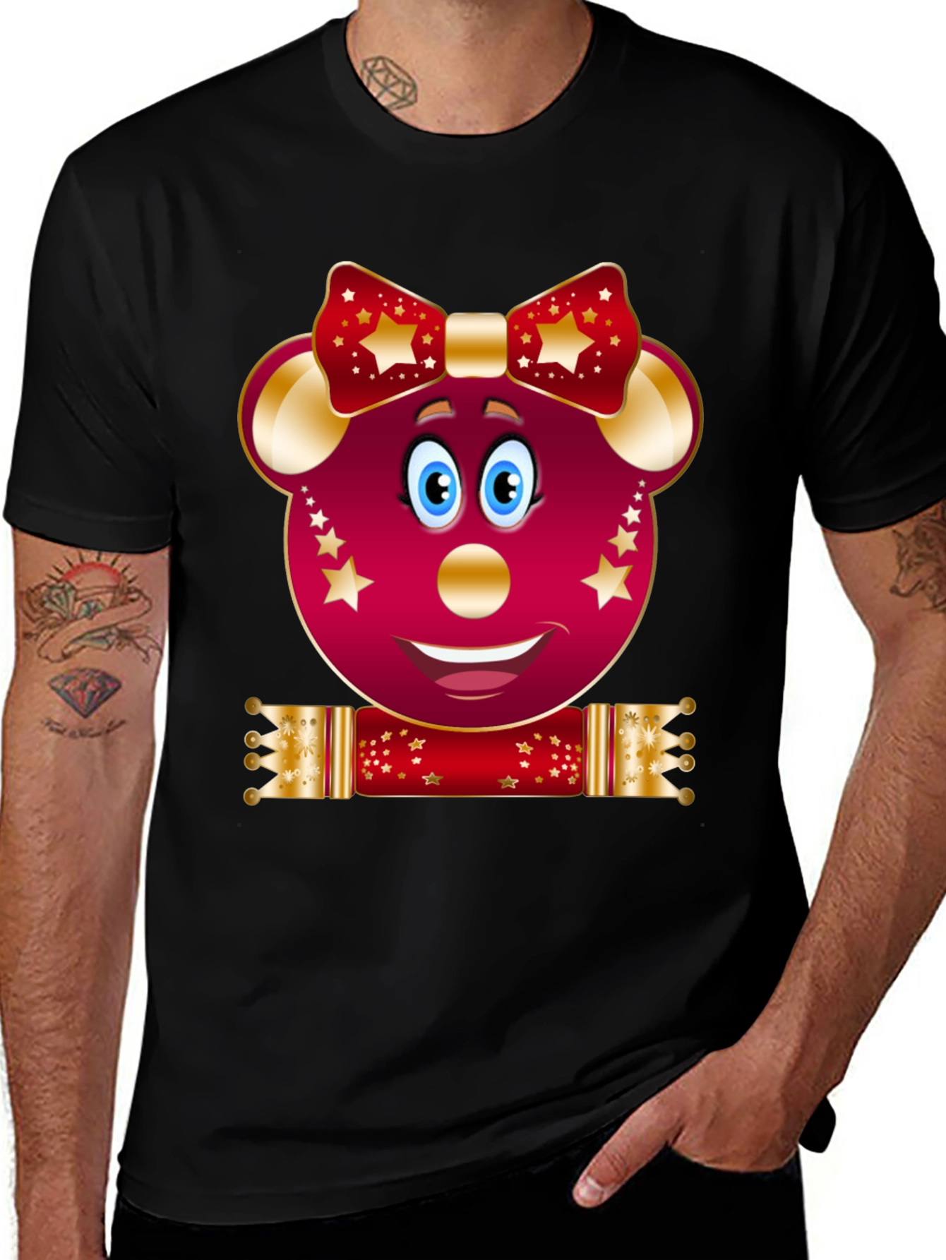 Variant 22 of Festive Cartoon Mouse Black T-Shirt