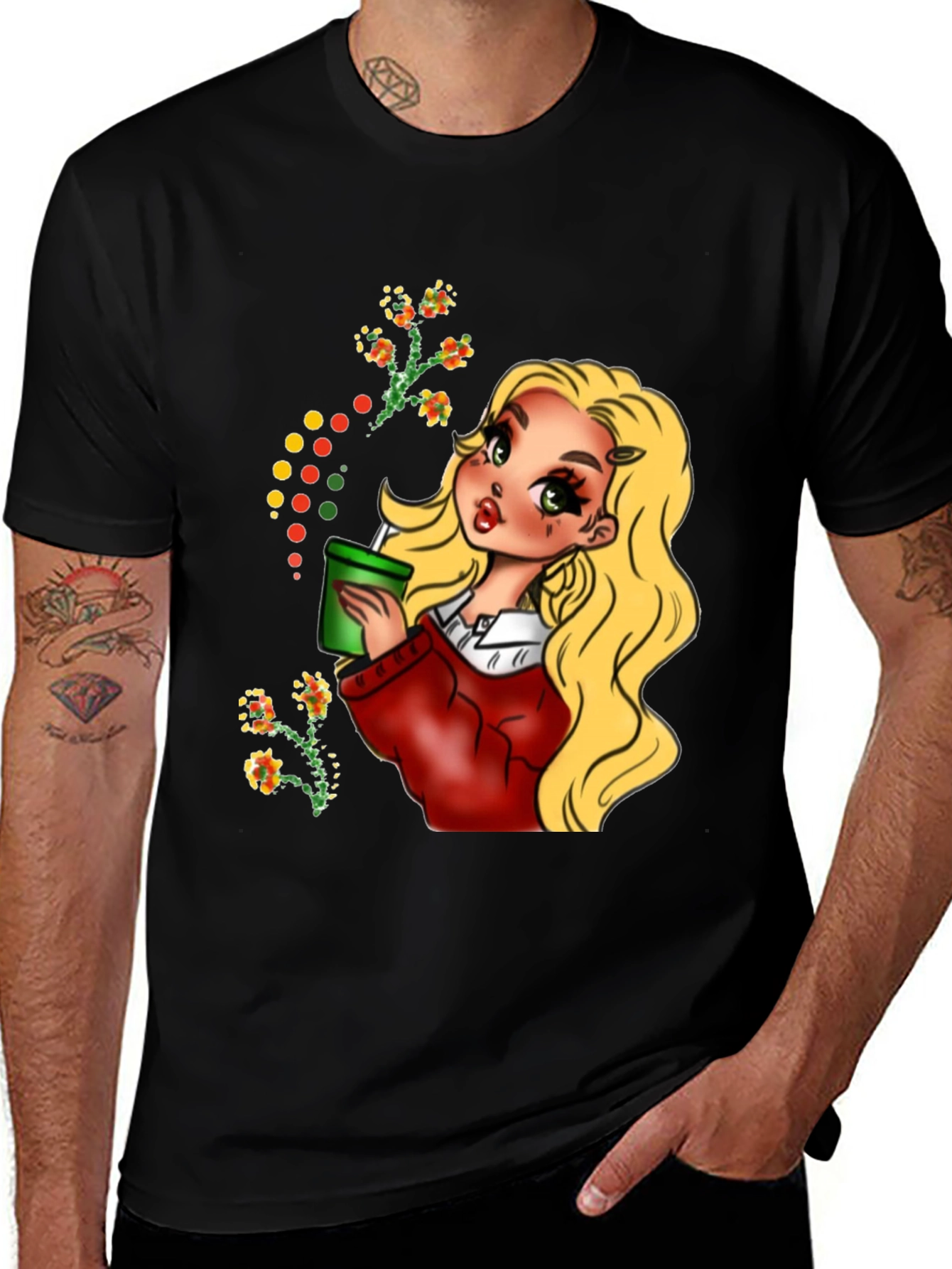 Variant 26 of Blonde Cartoon Girl Black T-Shirt
