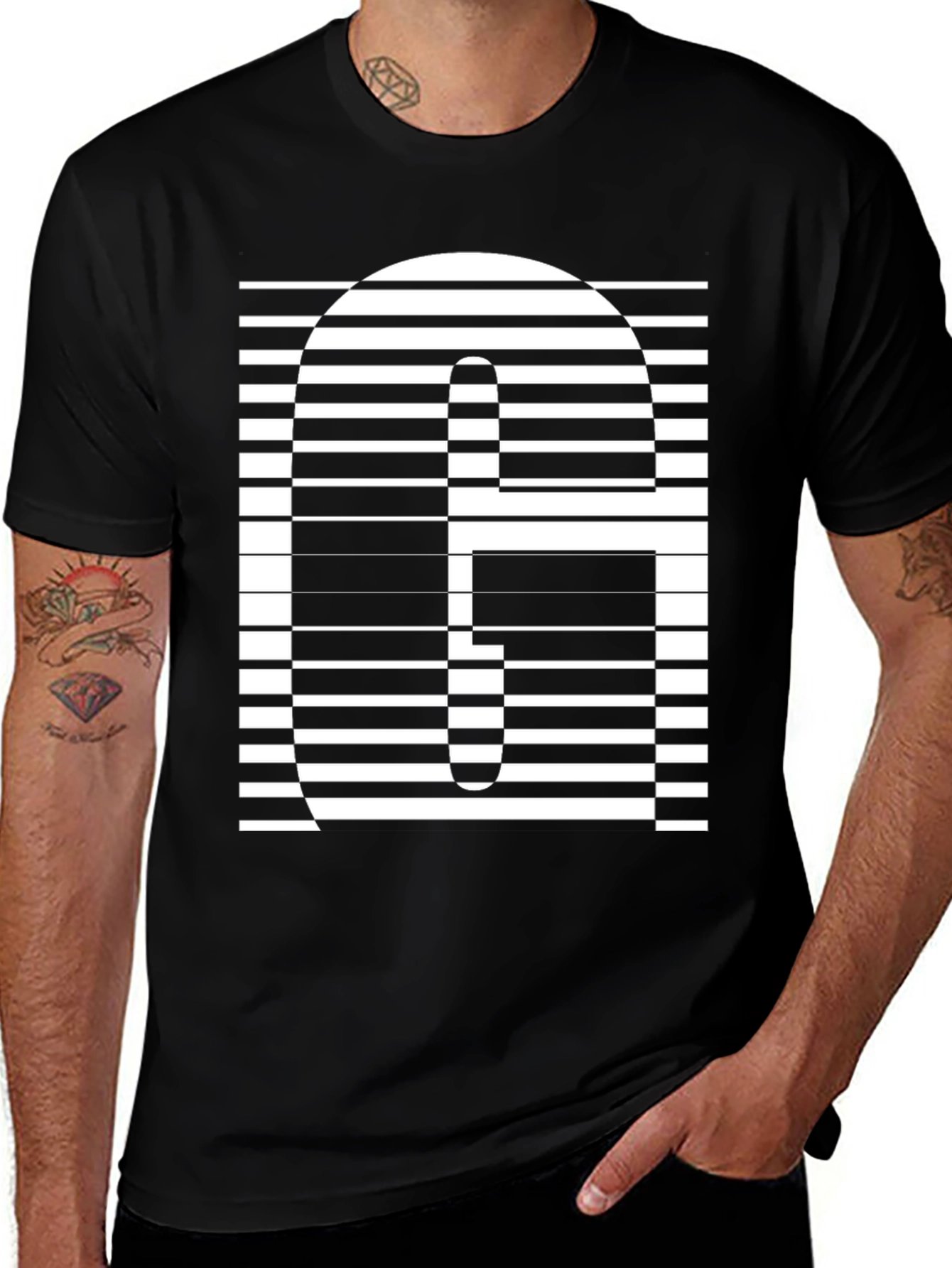 Variant 30 of Modern Striped 'G' Graphic Tee - Black