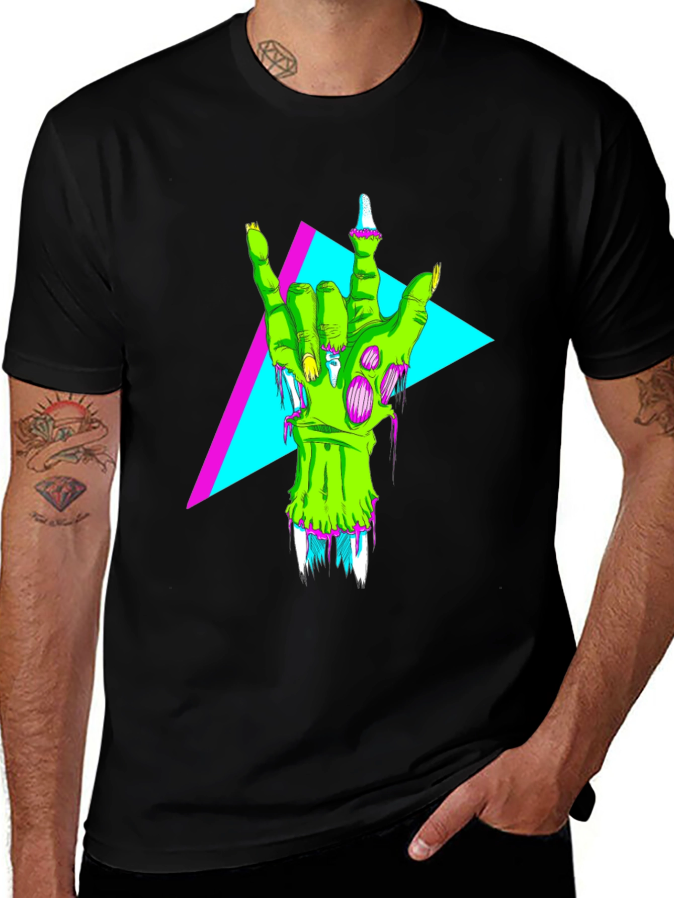 Variant 28 of Neon Zombie Rock Hand Graphic T-Shirt