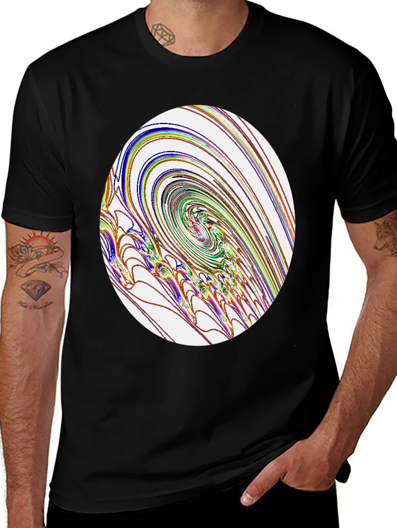 Variant 5 of Abstract Art Spiral Graphic Print Black T-Shirt