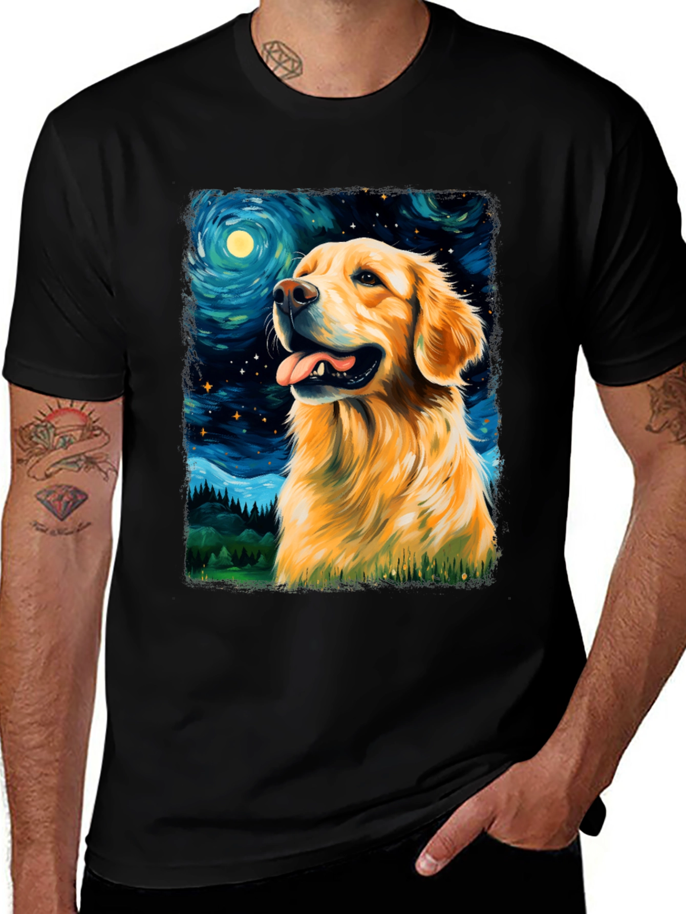 Golden Retriever Van Gogh Style Tee