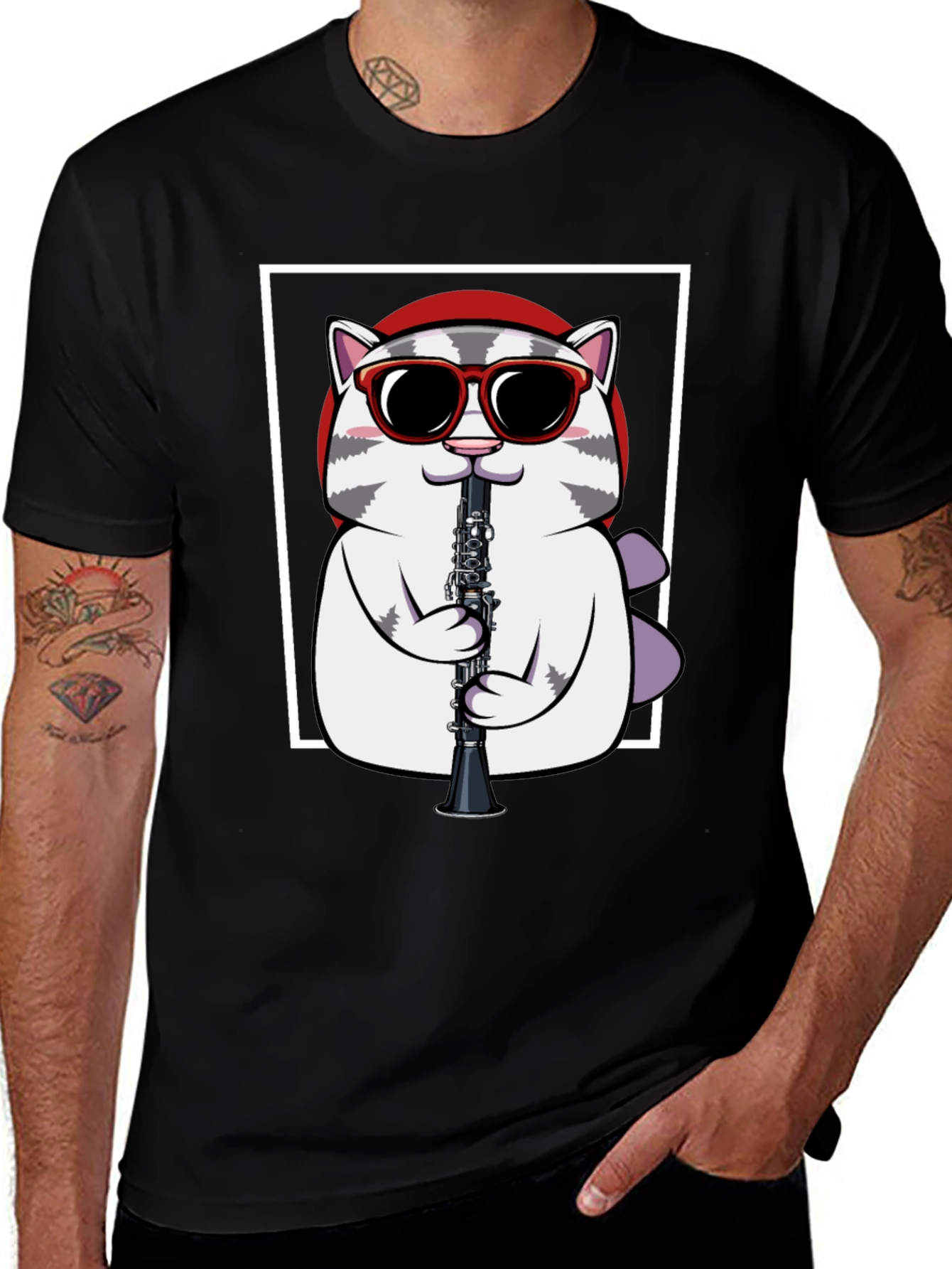Variant 9 of Cool Cat Clarinet T-Shirt - Musician Graphic Tee