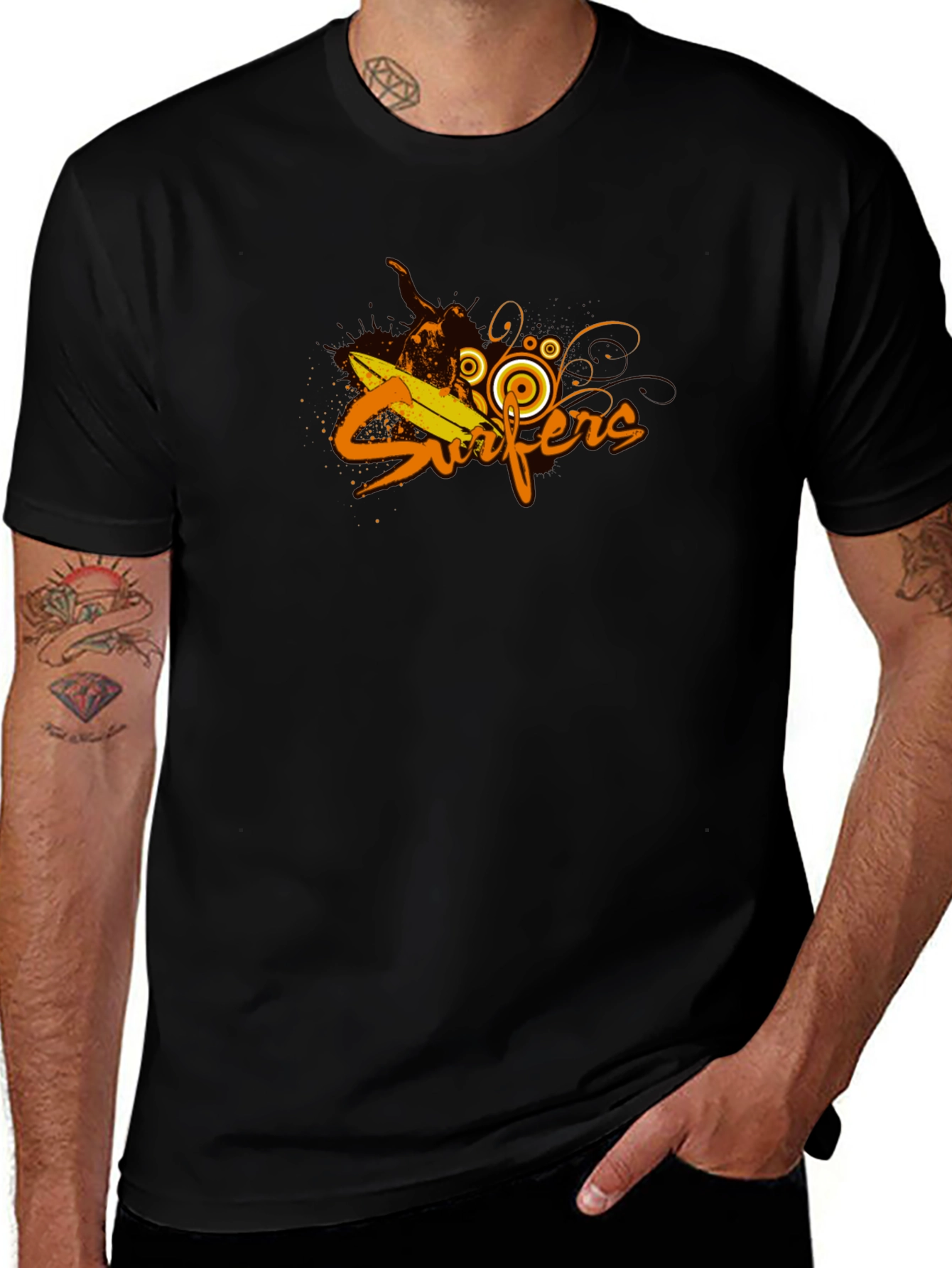 Variant 23 of Surfers Graphic Tee - Black Cotton T-Shirt