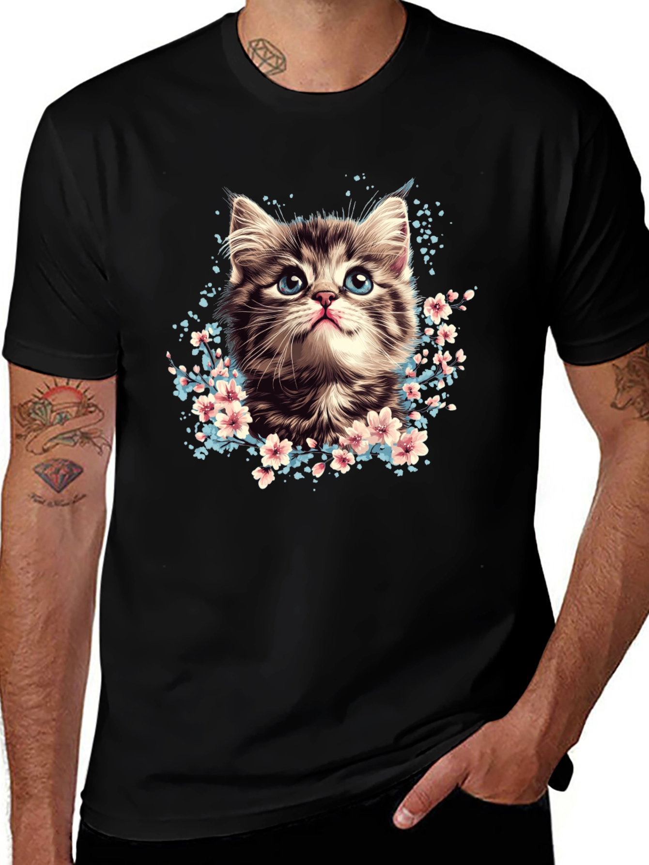 Variant 25 of Cute Kitten T-Shirt - Floral Cat Tee