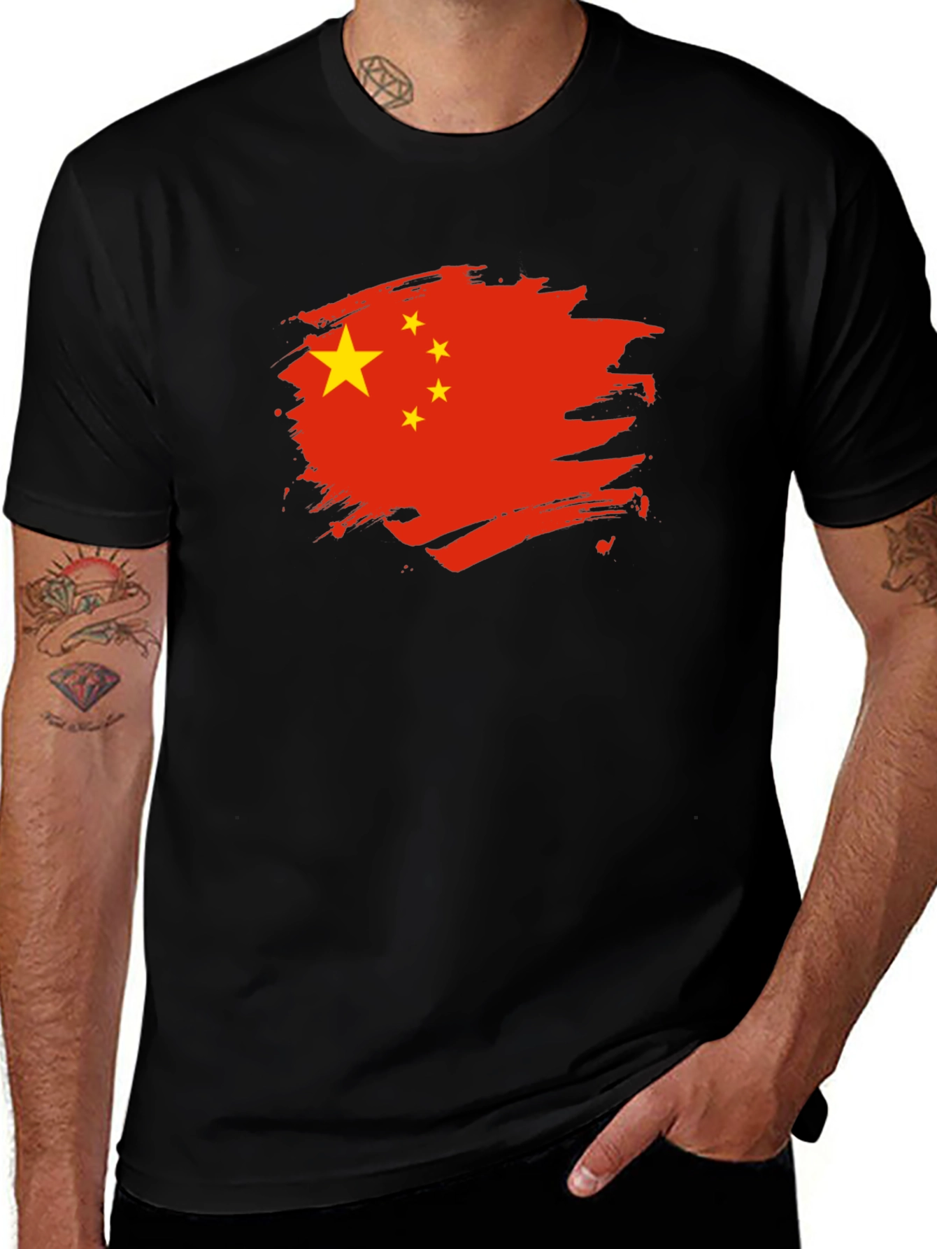 China Flag Graphic Tee - Black Cotton T-Shirt