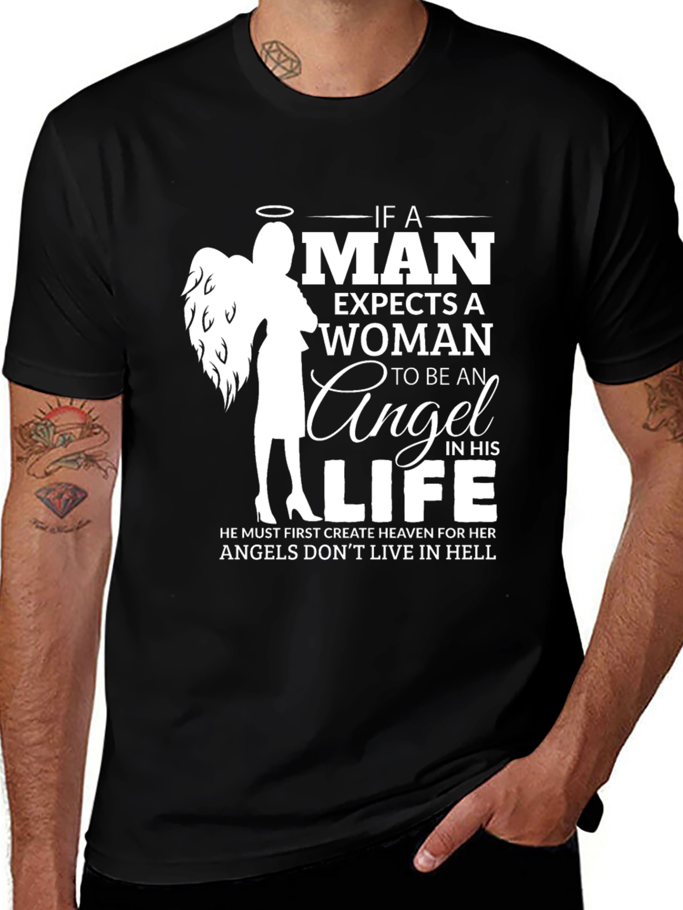 Variant 10 of Angel Woman Graphic T-Shirt - Men's Black Tee