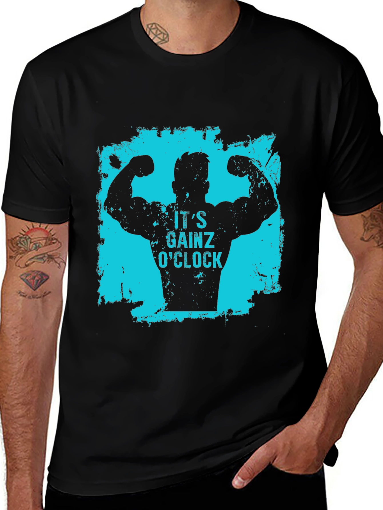 Black Gainz O'Clock Black T-Shirt - Gym Bodybuilding Motivation main image