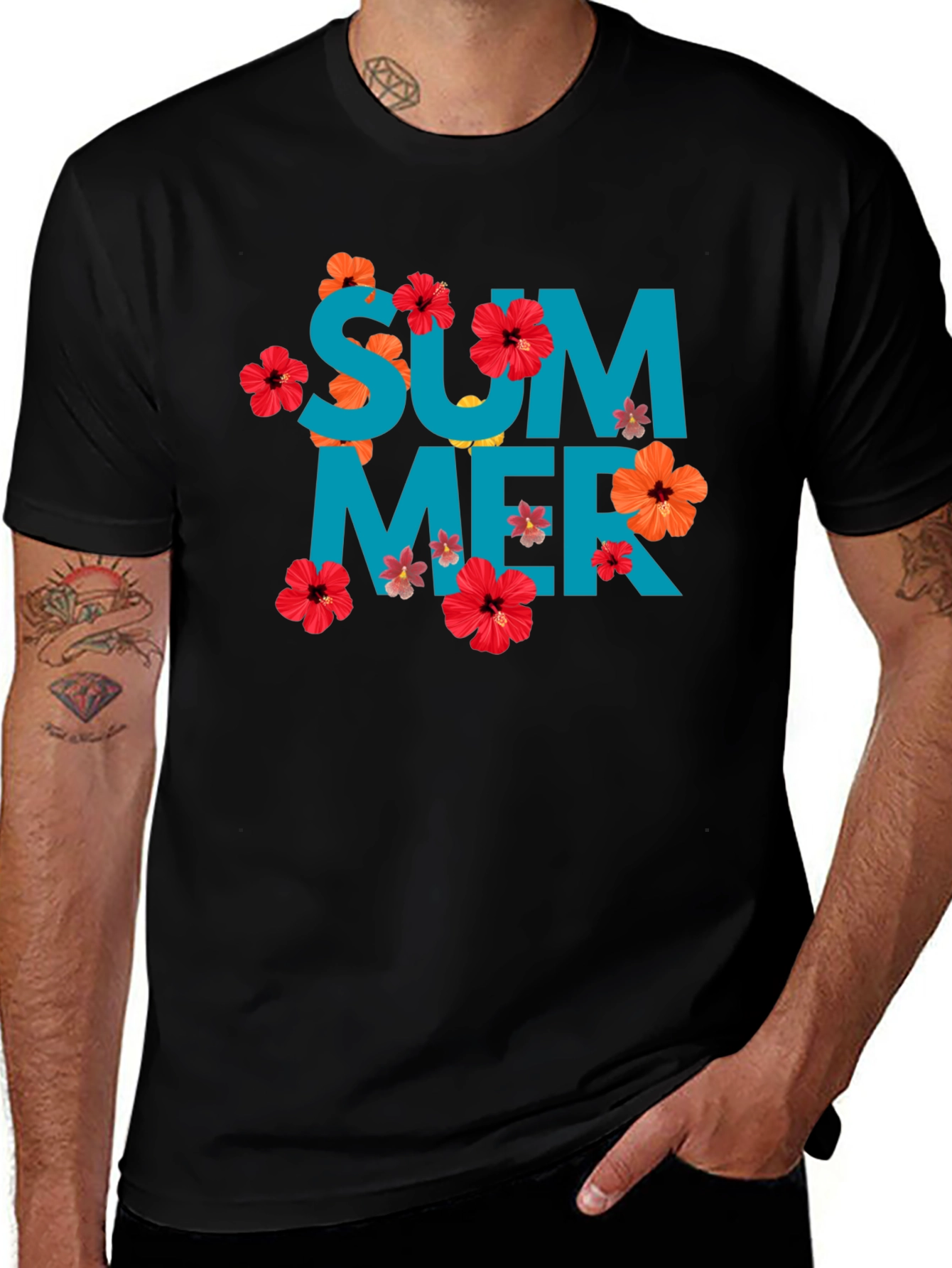 Variant 13 of Summer Floral Graphic T-Shirt - Men's Black Tee