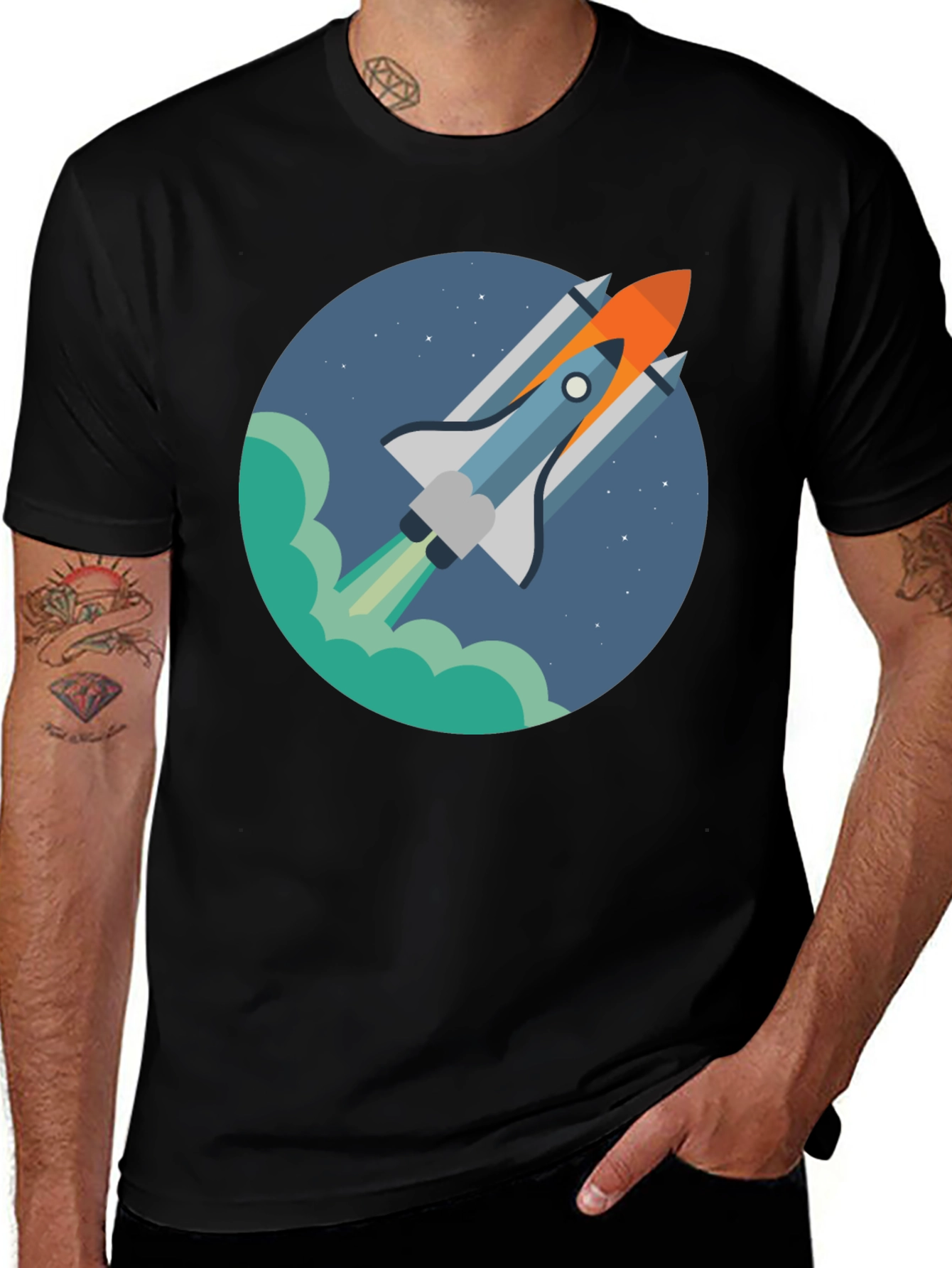 Variant 25 of Rocket Launch Graphic Tee - Black Casual Shirt