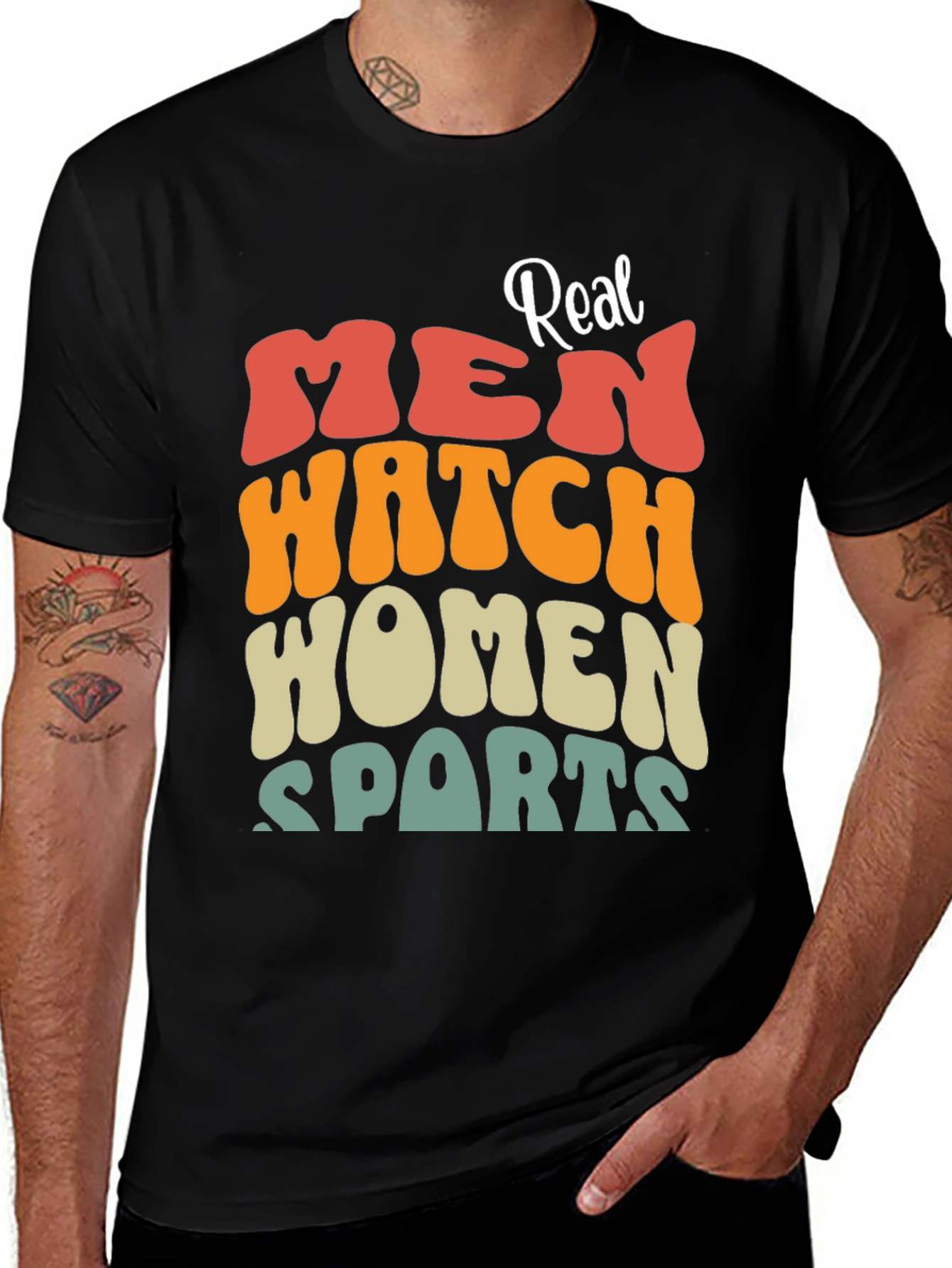 Variant 30 of Real Men Watch Women Sports Black T-Shirt