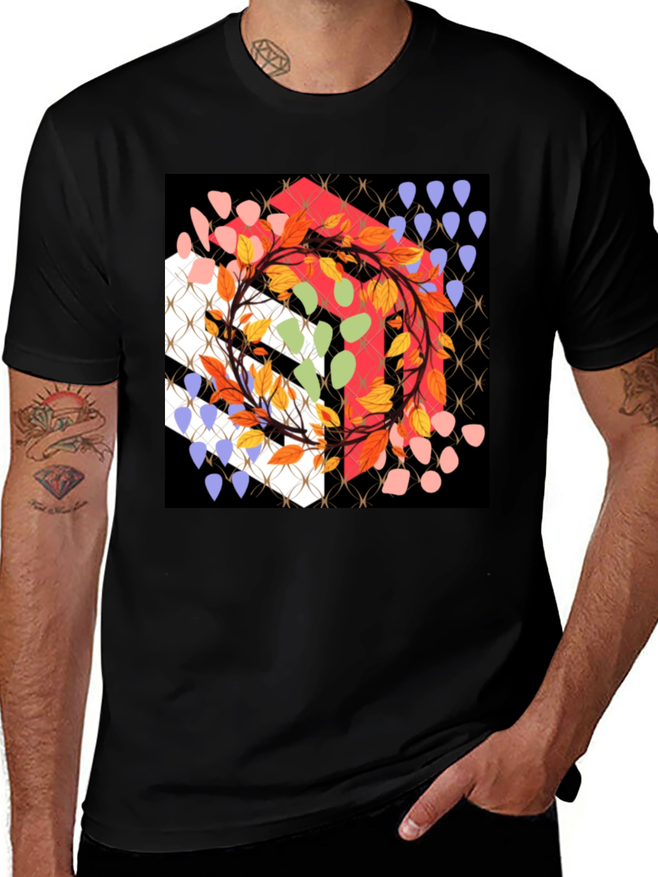 Variant 20 of Abstract Floral Cube Graphic Tee