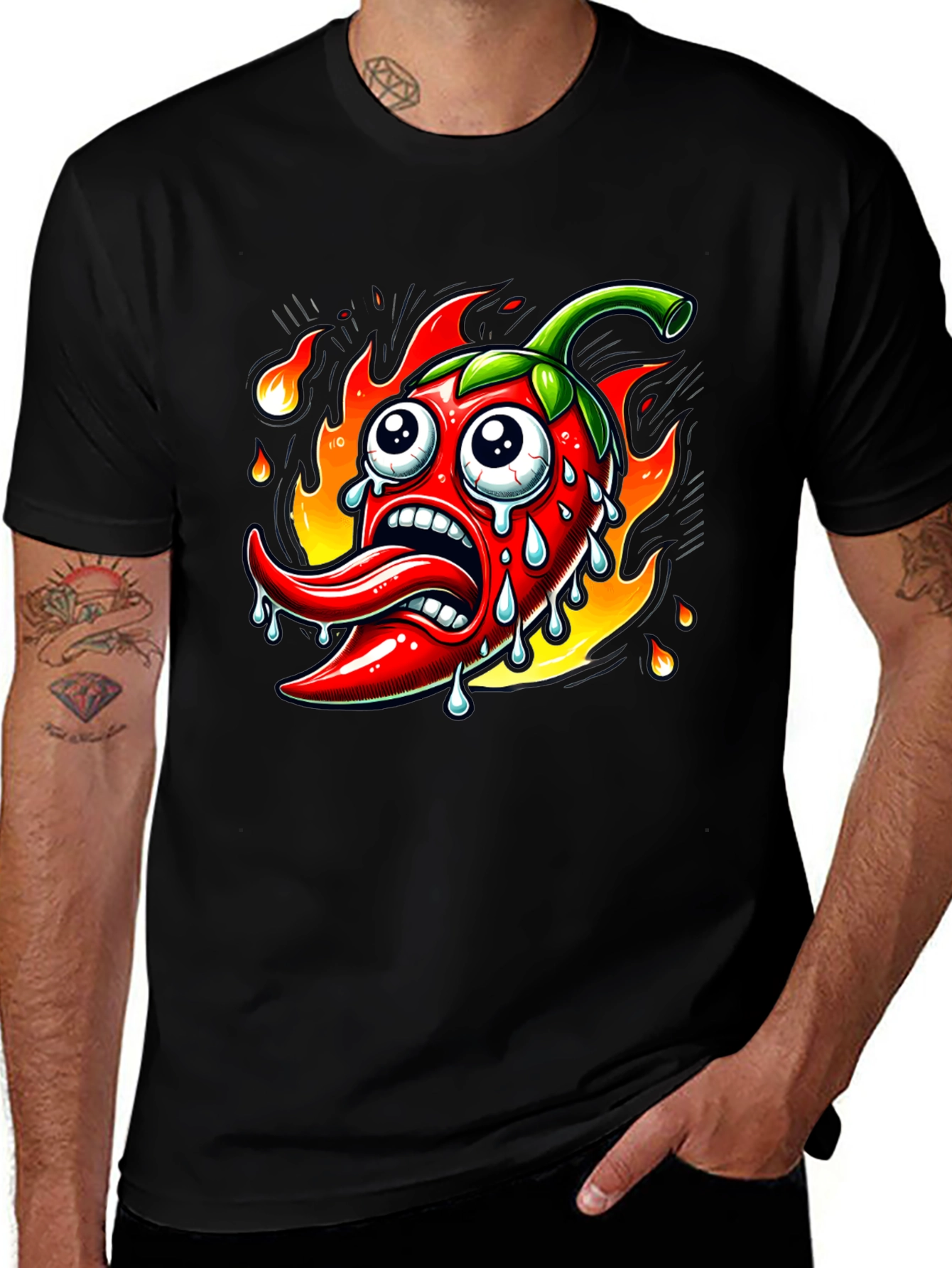 Variant 20 of Spicy Pepper Graphic Tee - Black Cotton T-Shirt