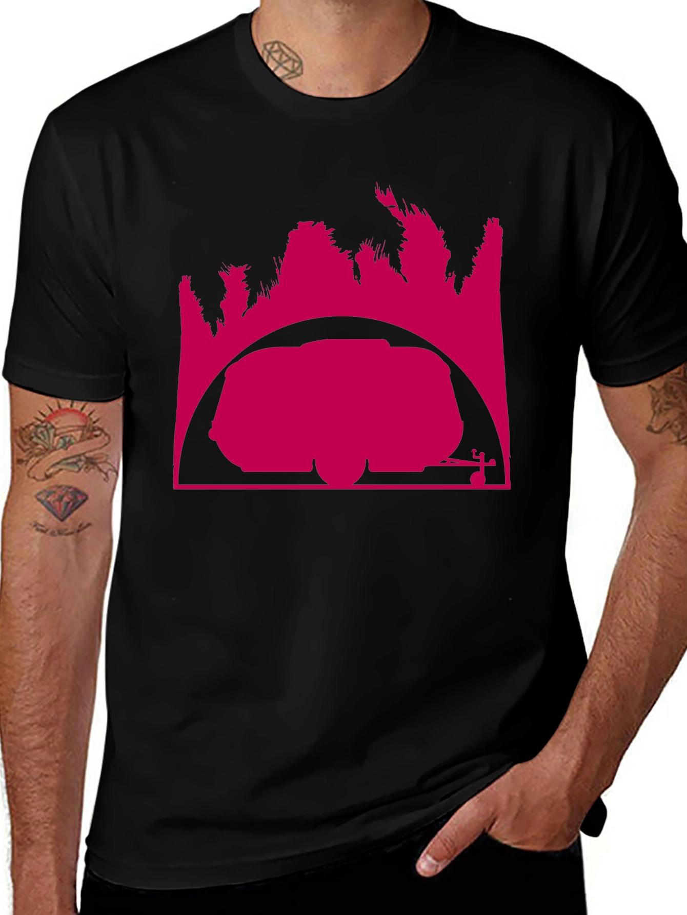 Variant 28 of Retro Camper T-Shirt - Black with Pink Graphic