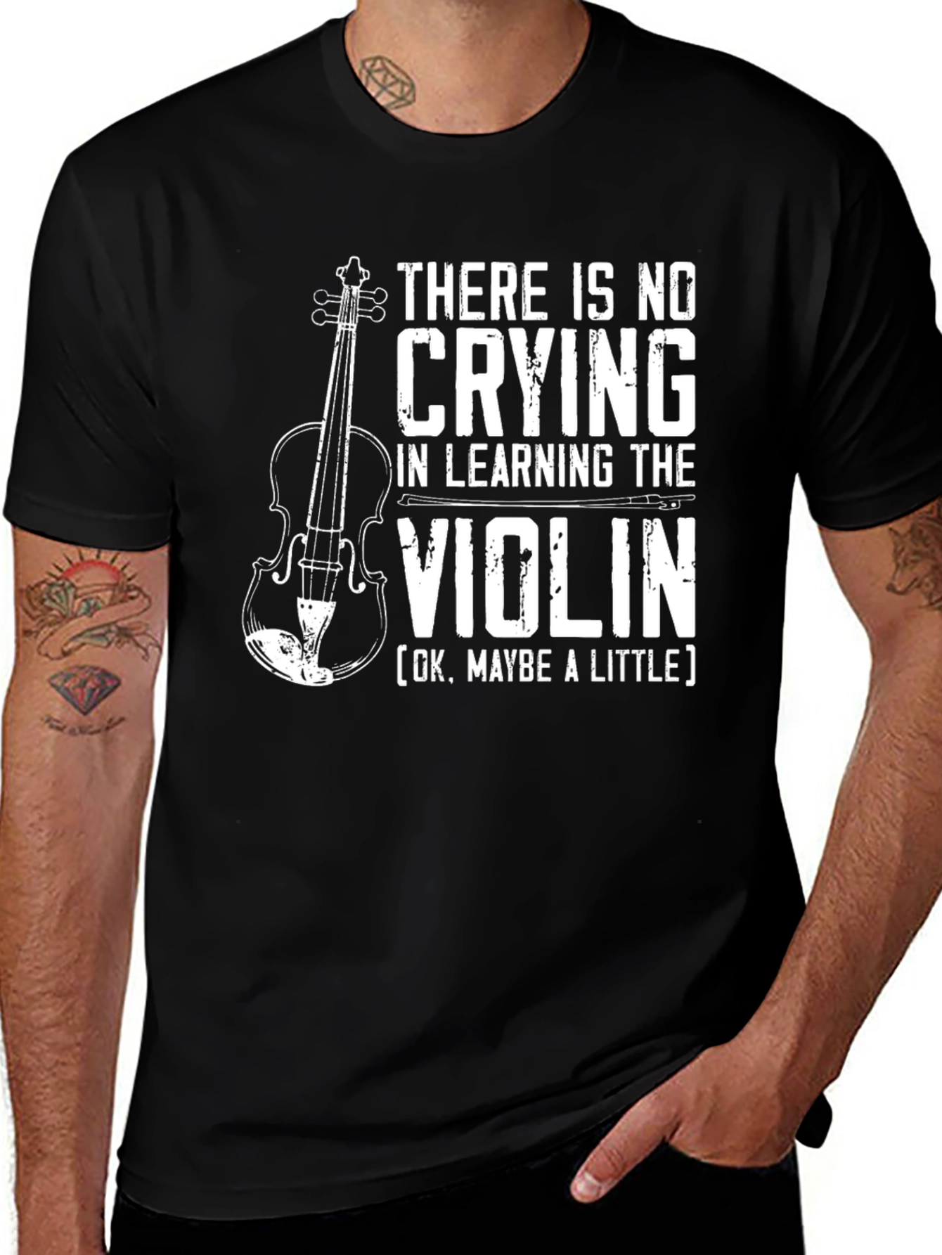 Black Funny Violin T-Shirt: No Crying in Learning main image