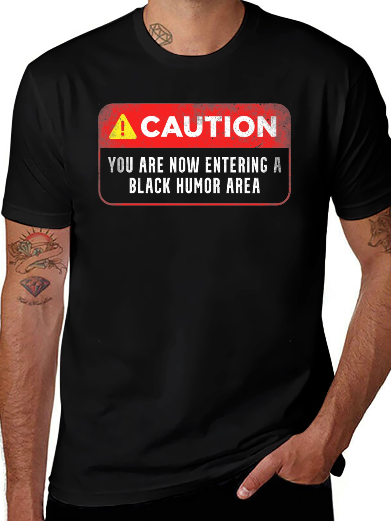Variant 9 of Caution: Black Humor Area T-Shirt