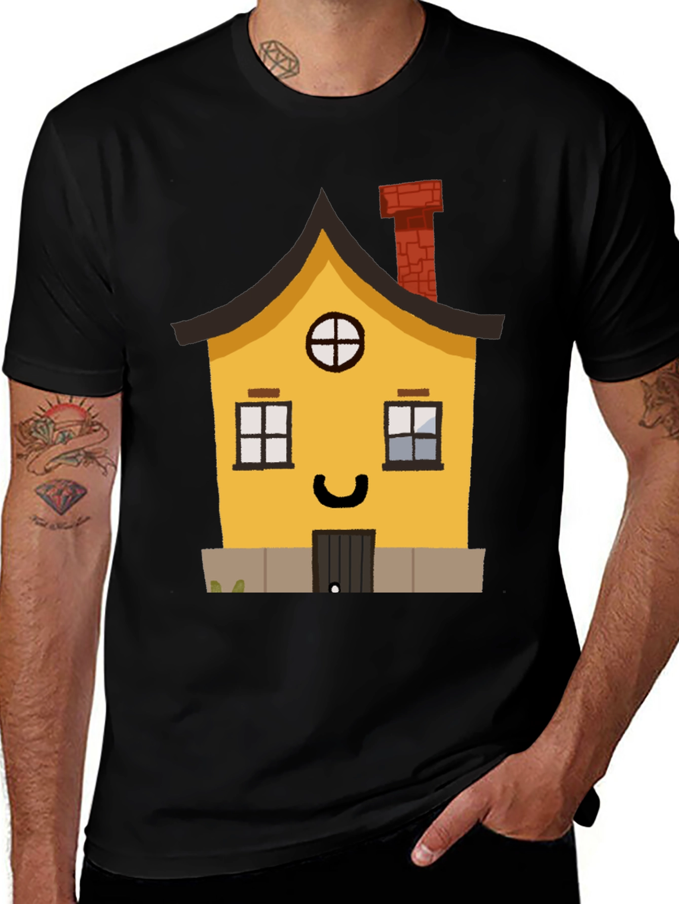 Variant 27 of Cute House Graphic Tee - Black Cotton T-Shirt