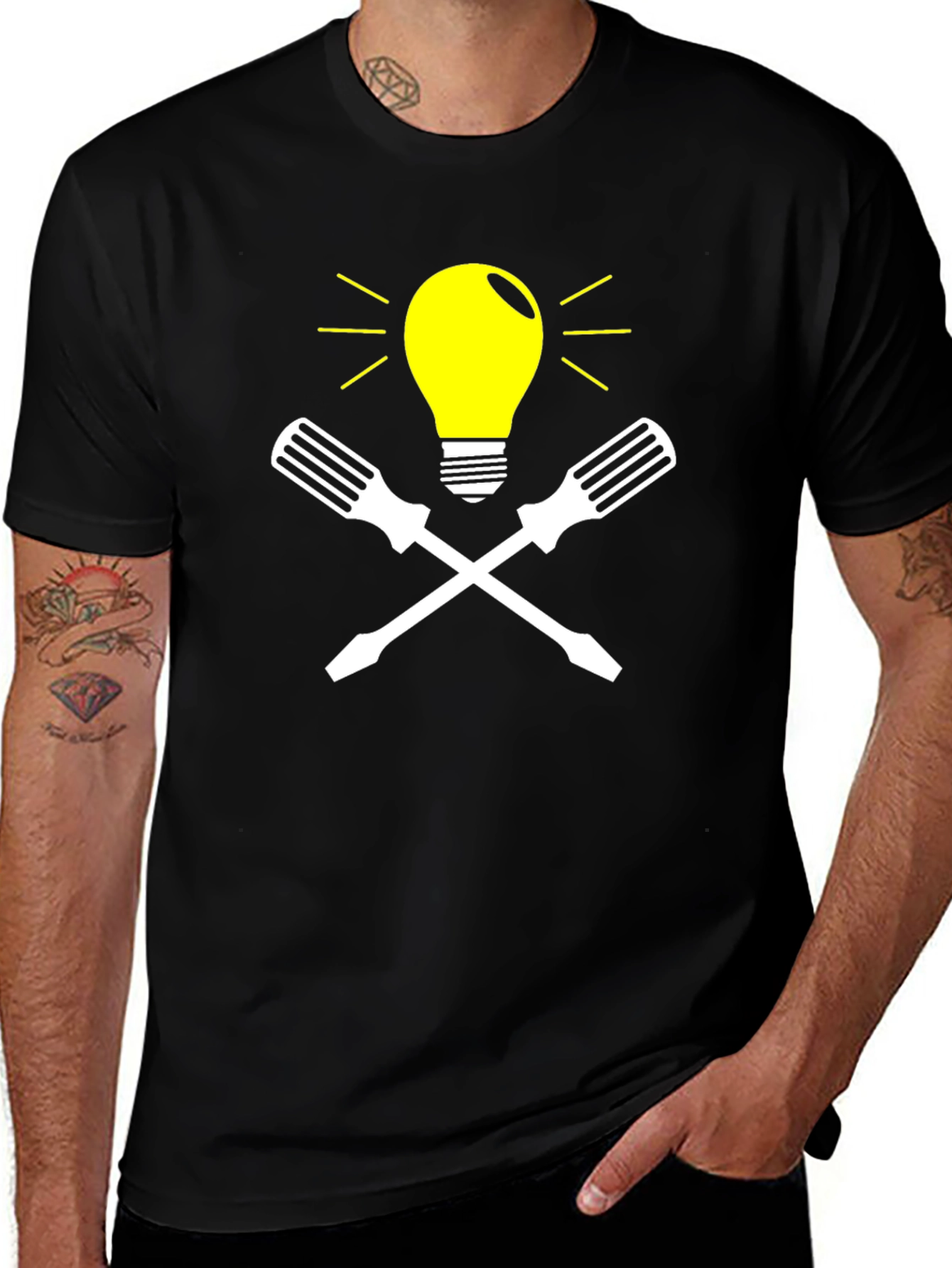 Variant 14 of Electrician's Idea T-Shirt - Lightbulb & Screwdrivers