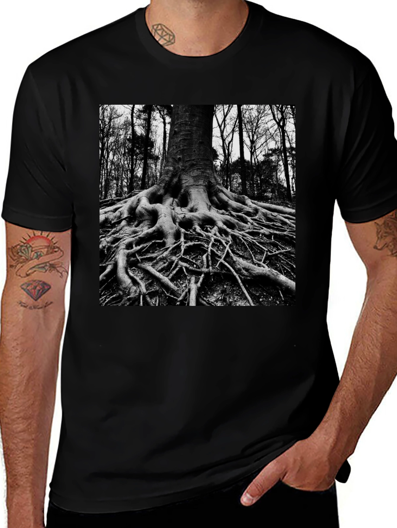 Variant 7 of Black Tree Roots Graphic Tee