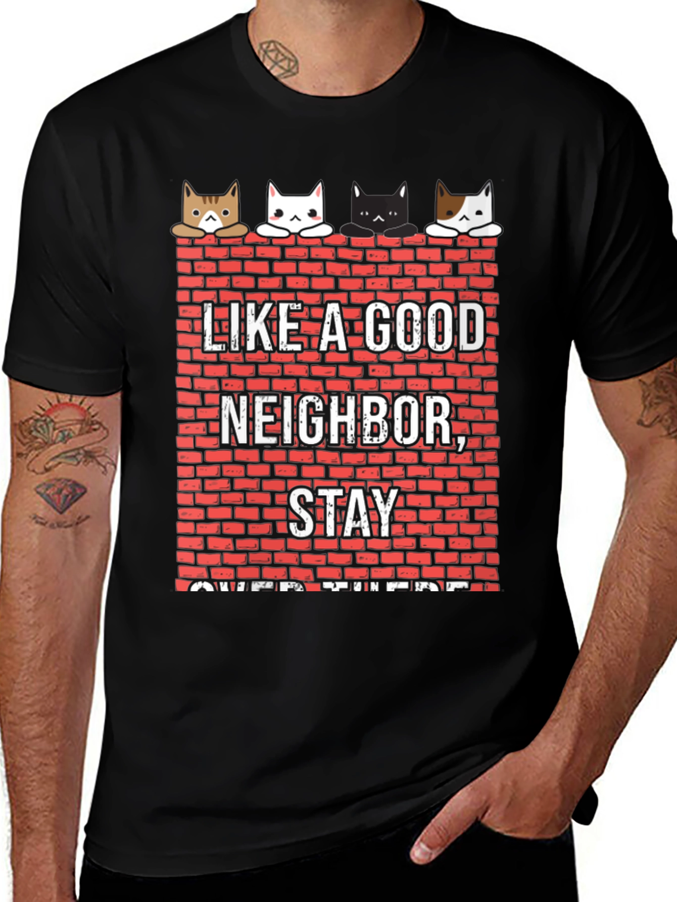 Variant 17 of Like A Good Neighbor Stay Over There Funny Cat T-Shirt