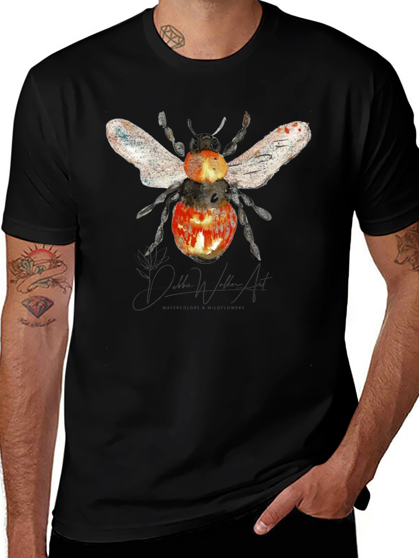 Black Bee Graphic T-Shirt - Artistic Watercolor Design main image