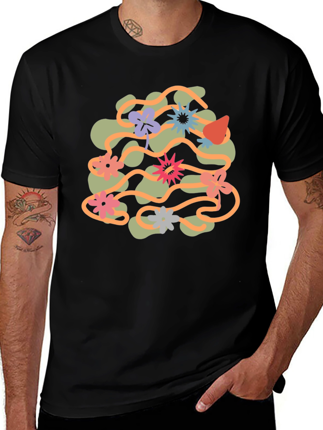 Variant 20 of Abstract Floral Black T-Shirt