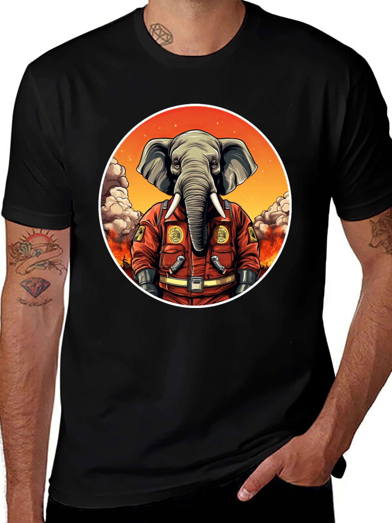 Variant 20 of Elephant Firefighter T-Shirt - Cartoon Graphic Tee